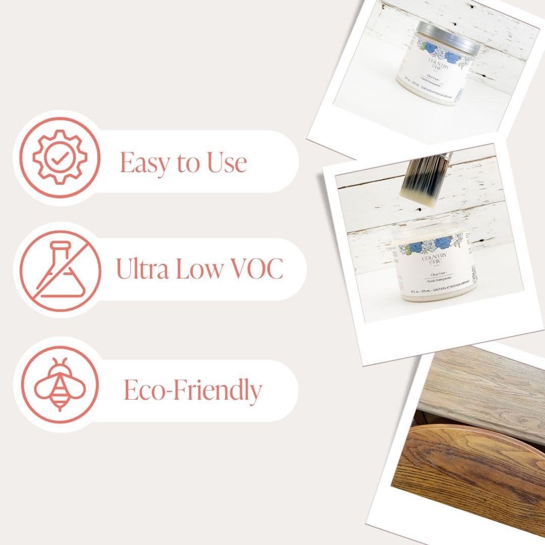 Eco-Friendly Clear Satin Sheen Top Coat (16oz) - Non-Yellowing Waterproof Finish for Chalk Style Wood Furniture Paint - Easy Application - Perfect for DIY Furniture Restoration & Home Decor Projects