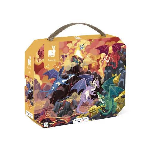 Janod Fiery Dragons 54-Piece Jigsaw Puzzle for Kids | Fun & Educational Dragon-Themed Puzzle Game | Perfect for Family Game Night & Birthday Gifts