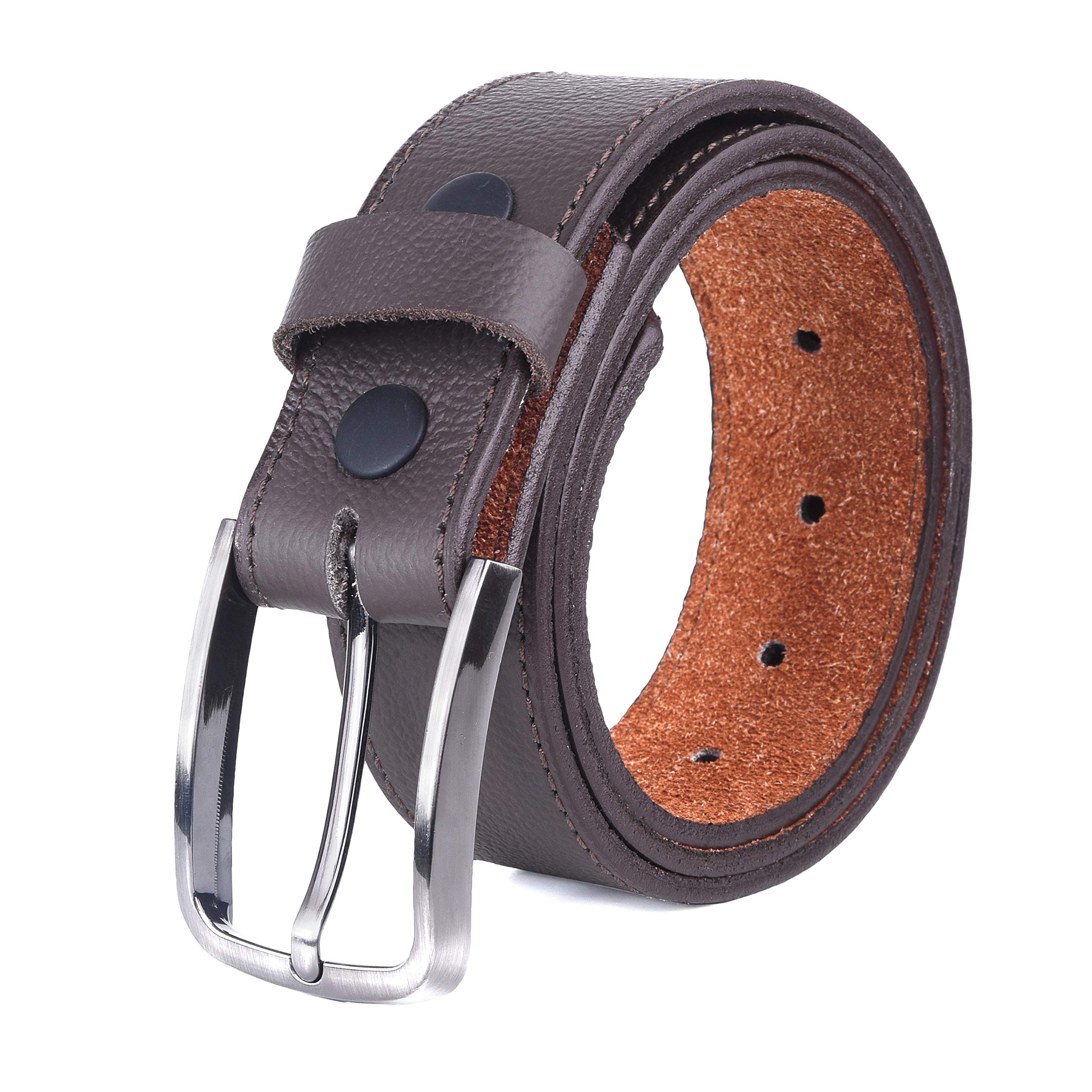 Men's Classic Leather Dress Belt - 1.5 Inch Wide Single Prong Buckle Belt for Jeans & Formal Wear | Durable Brown & Black Leather Belt with Adjustable Holes | Perfect for Office, Wedding & Casual Outfits