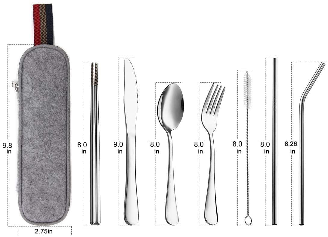 Kagbeni 8-Piece Travel Cutlery Set - Stainless Steel Utensils with Case for Camping & Outdoor