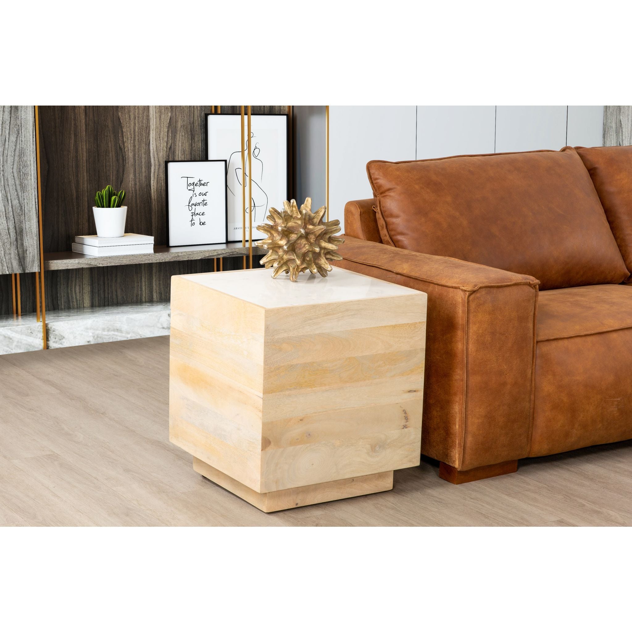 Avani White Marble End Table - Modern Nightstand for Bedroom & Living Room - Elegant Side Table with Sturdy Metal Base - Perfect for Coffee, Books & Decor