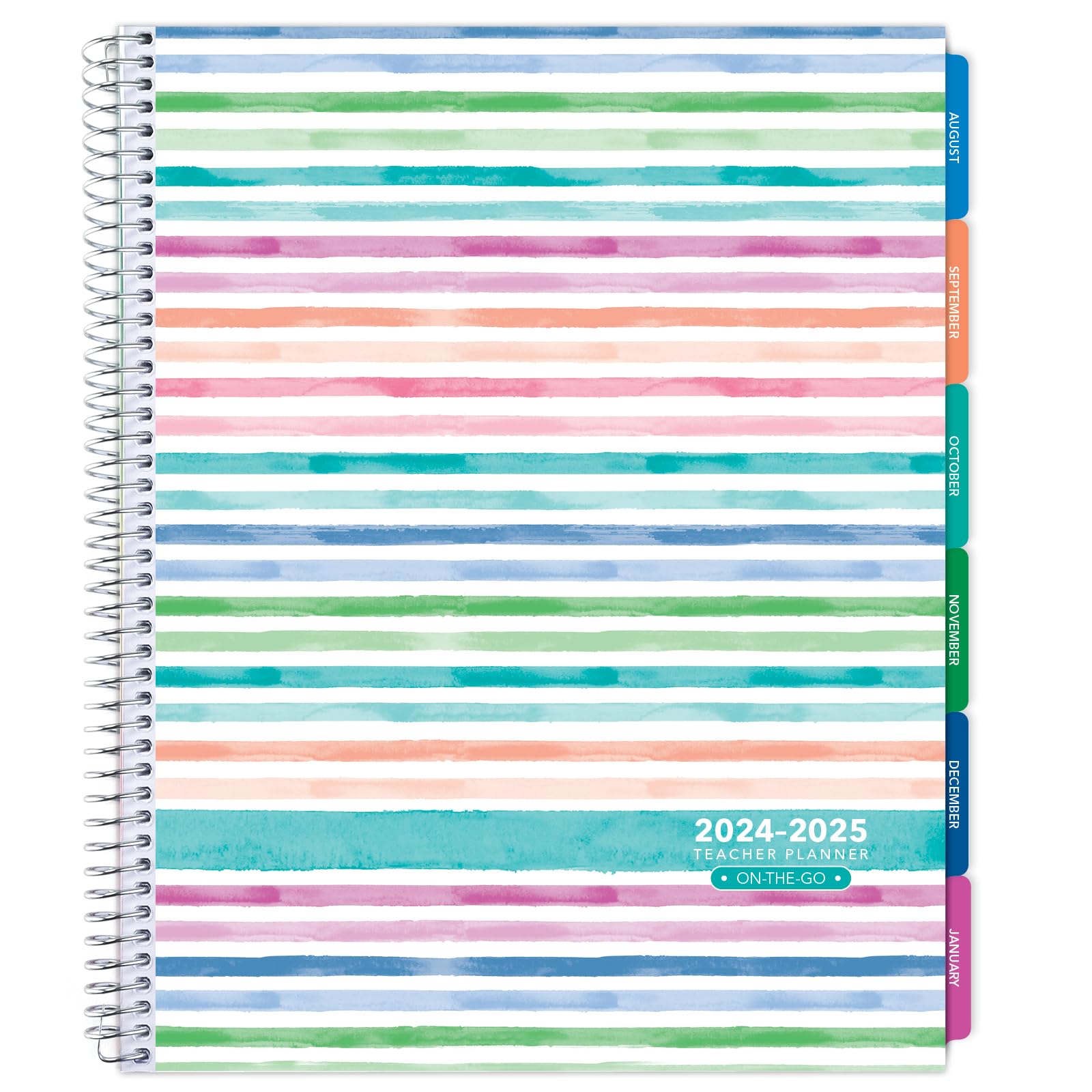 2024-2025 Lite Teacher Lesson Planner - 8.5x11 Academic Planner with Daily/Weekly/Monthly Organizers, 7 Periods, Dated Calendar, Page Tabs & Stickers (Watercolor Stripes) - Perfect for Classroom Planning, Homeschool Organization & Teacher Gifts