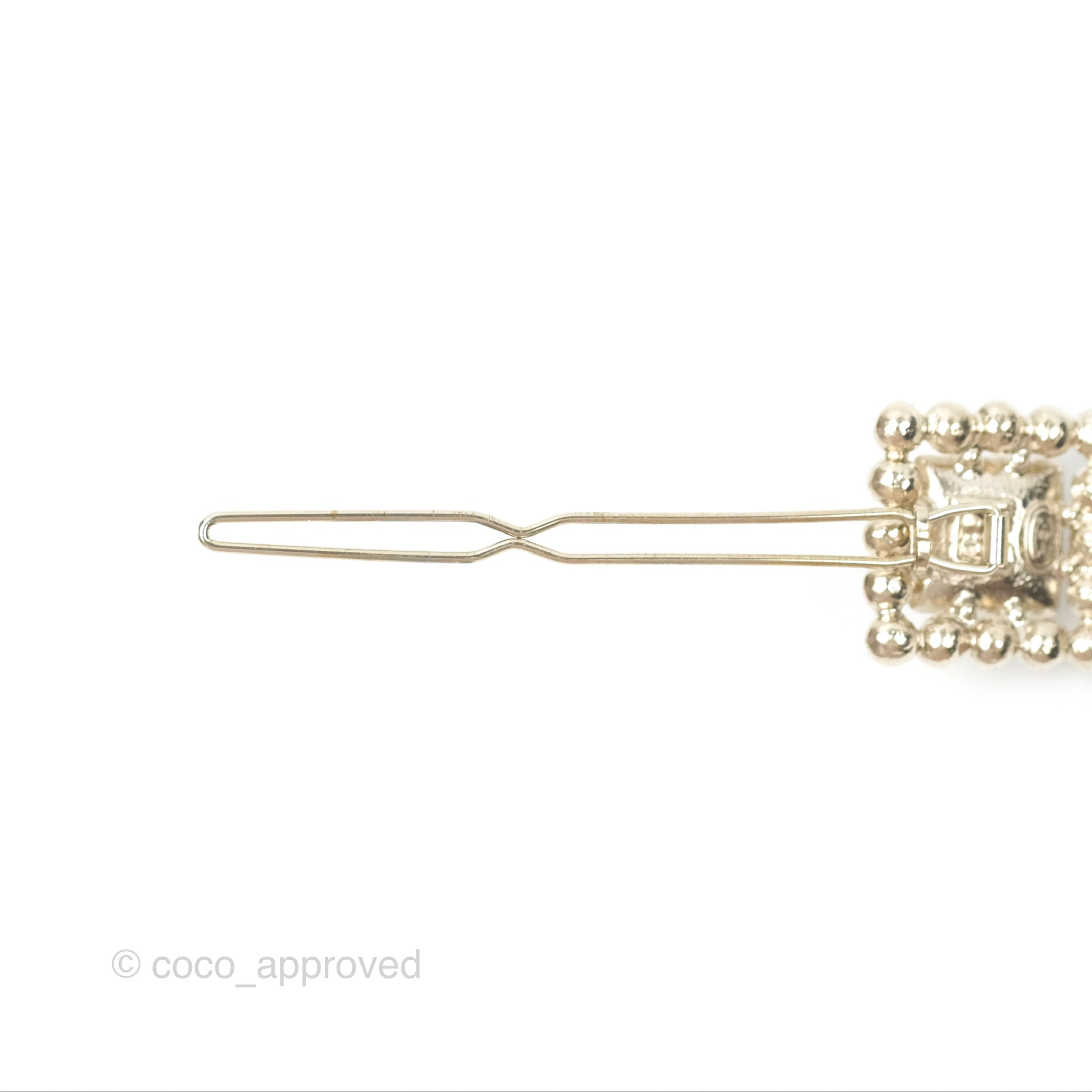 Chanel CC Pearl Grey Resin Hair Clip with Gold Tone 21V - Elegant Hair Accessory for Women, Perfect for Parties, Weddings & Everyday Wear