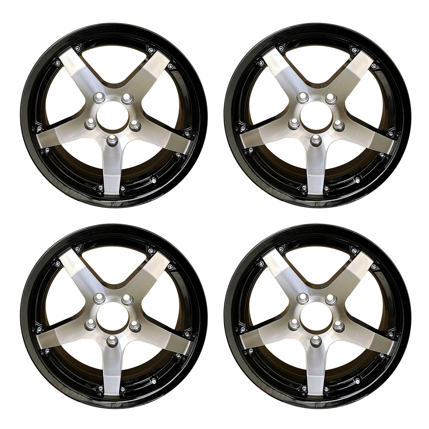 15x5 5x4.5 Black Machine Faced Trailer Wheels 5 Lug Rims (Set of 4) - Heavy Duty Replacement for Boat Trailers, Utility Trailers & Campers