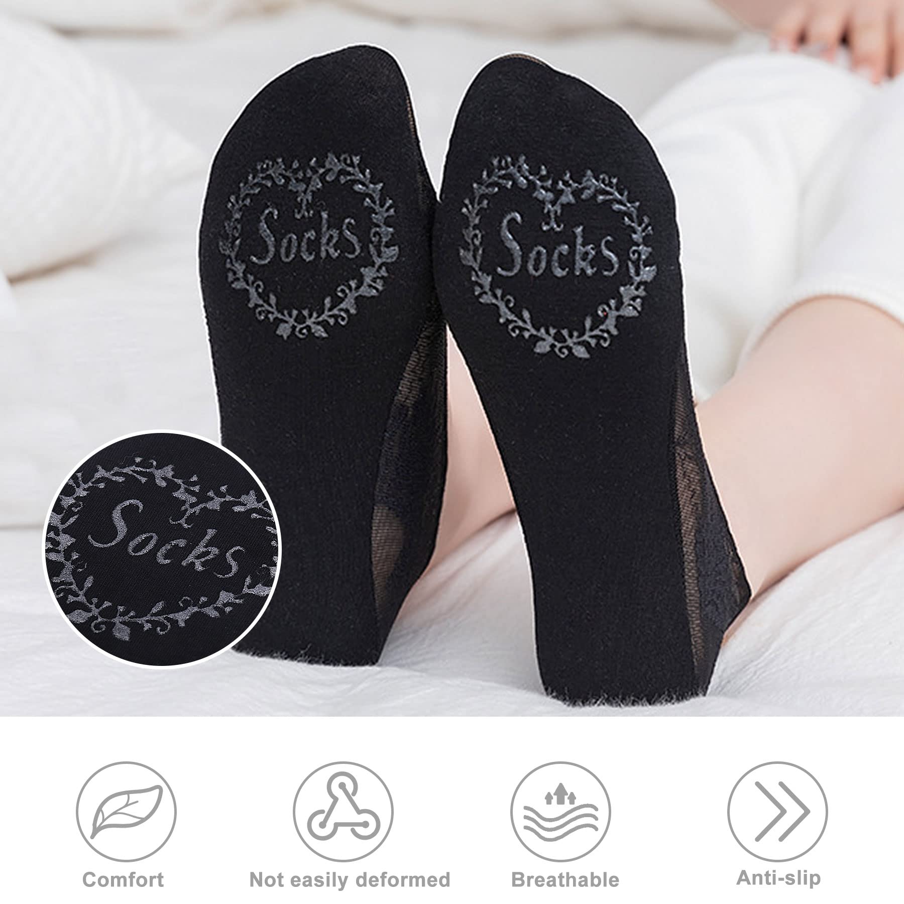 6 Pairs Women's No Show Socks - Non Slip Invisible Lace Socks for Sneakers & High Heels | Ultra Low Cut Shoe Liners for Comfort & Style | Perfect for Workouts, Office Wear & Casual Outfits