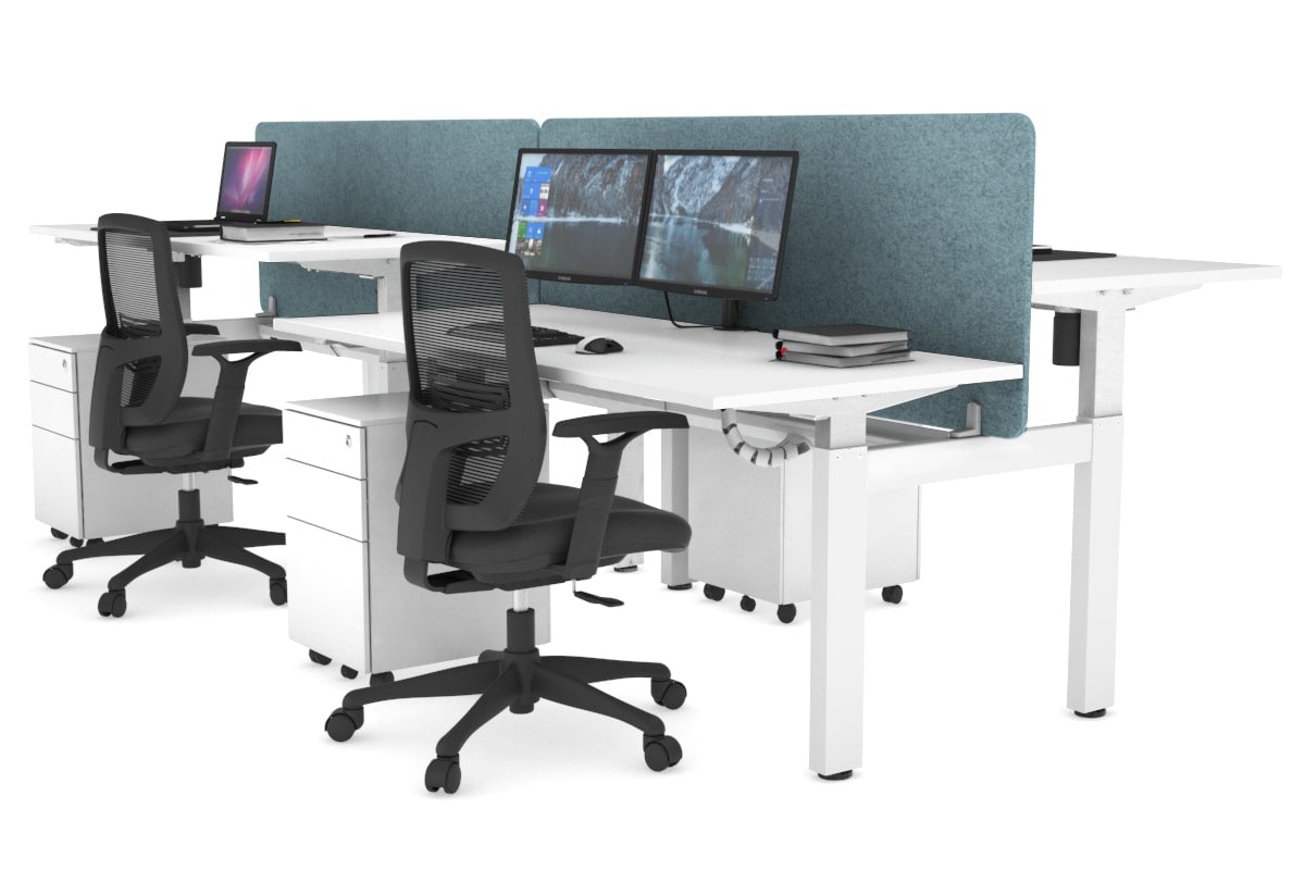 Adjustable 4-Person H Bench Workstation - White Frame [1600L x 700W] - Ergonomic Office Desk for Collaborative Workspaces & Coworking Environments
