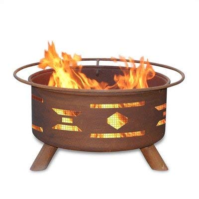 Patina Products Mosaic Santa Fe Fire Pit - Outdoor Fire Pit for Backyard, Patio, Garden - Handcrafted Metal Fire Bowl with Southwestern Design - Perfect for Camping, BBQ, and Outdoor Gatherings