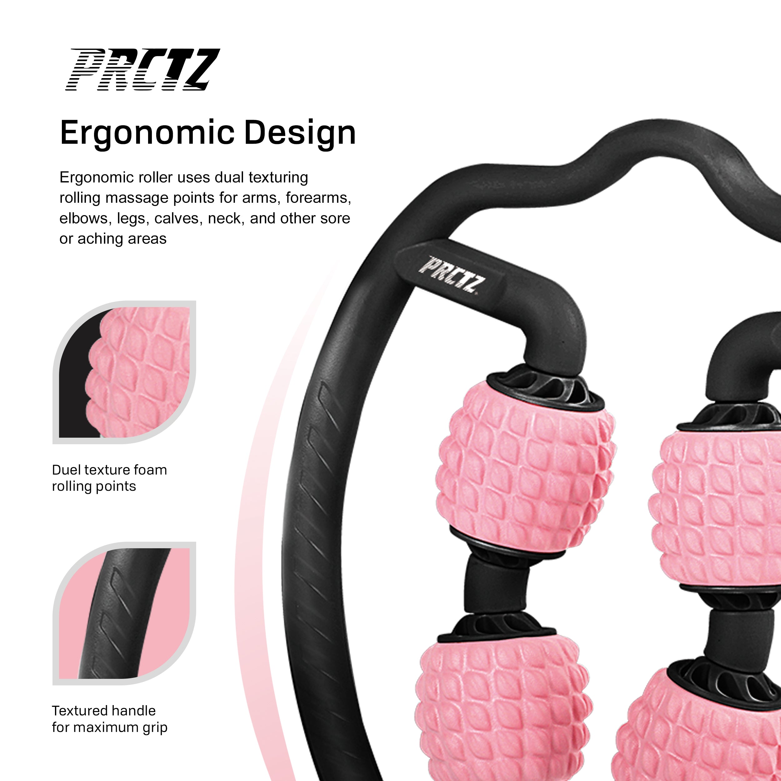 PRCTZ 4-Point Handheld Massage Foam Roller - Deep Tissue Muscle Massager for Pain Relief & Recovery - Perfect for Gym, Yoga, and Post-Workout Relaxation
