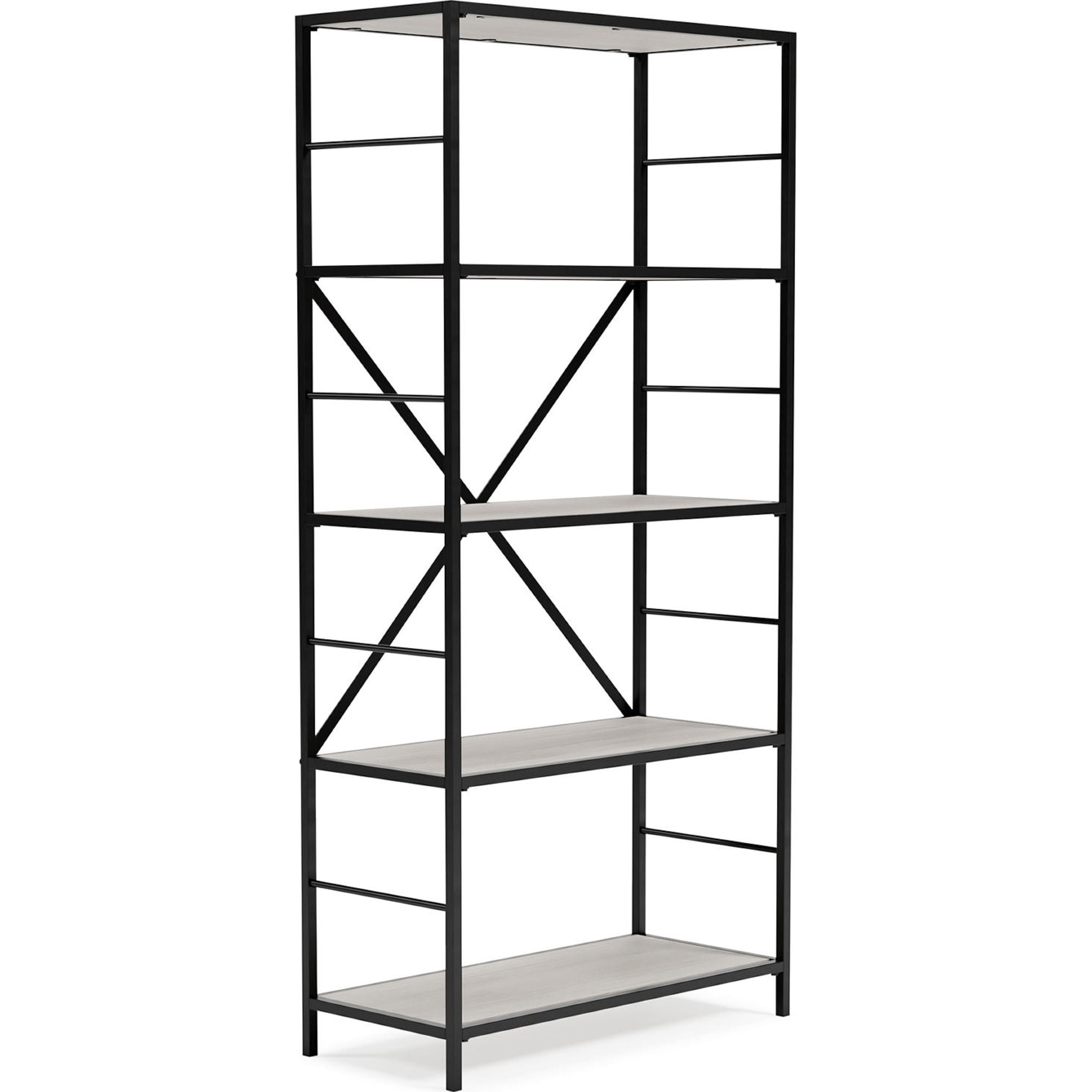 Bayflynn 5-Shelf Bookcase - White & Black Modern Bookshelf for Home Office, Living Room, Bedroom - Sturdy Wooden Storage Shelf for Books, Decor, and Organizing