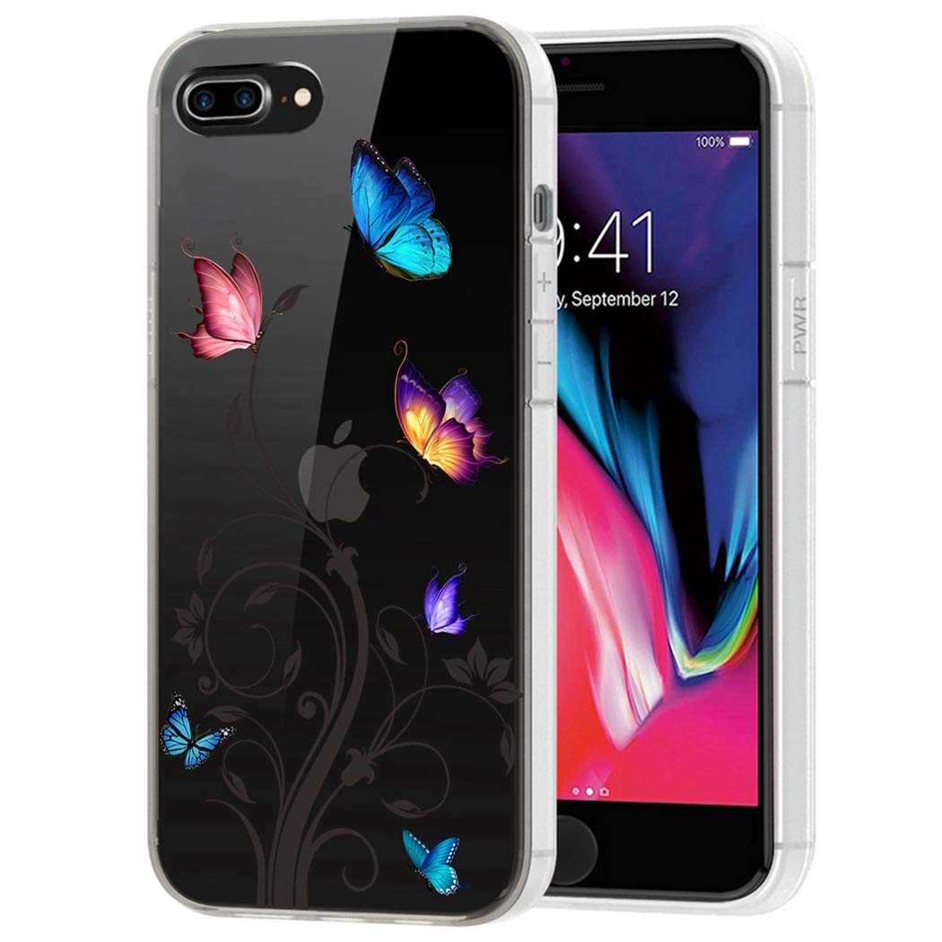 Clear Shockproof TPU Phone Case Compatible with iPhone 7 Plus/8 Plus 5.5 Inch - Cute Butterfly Design Protective Cover for Women & Girls | Perfect for Daily Use, Work, and Travel