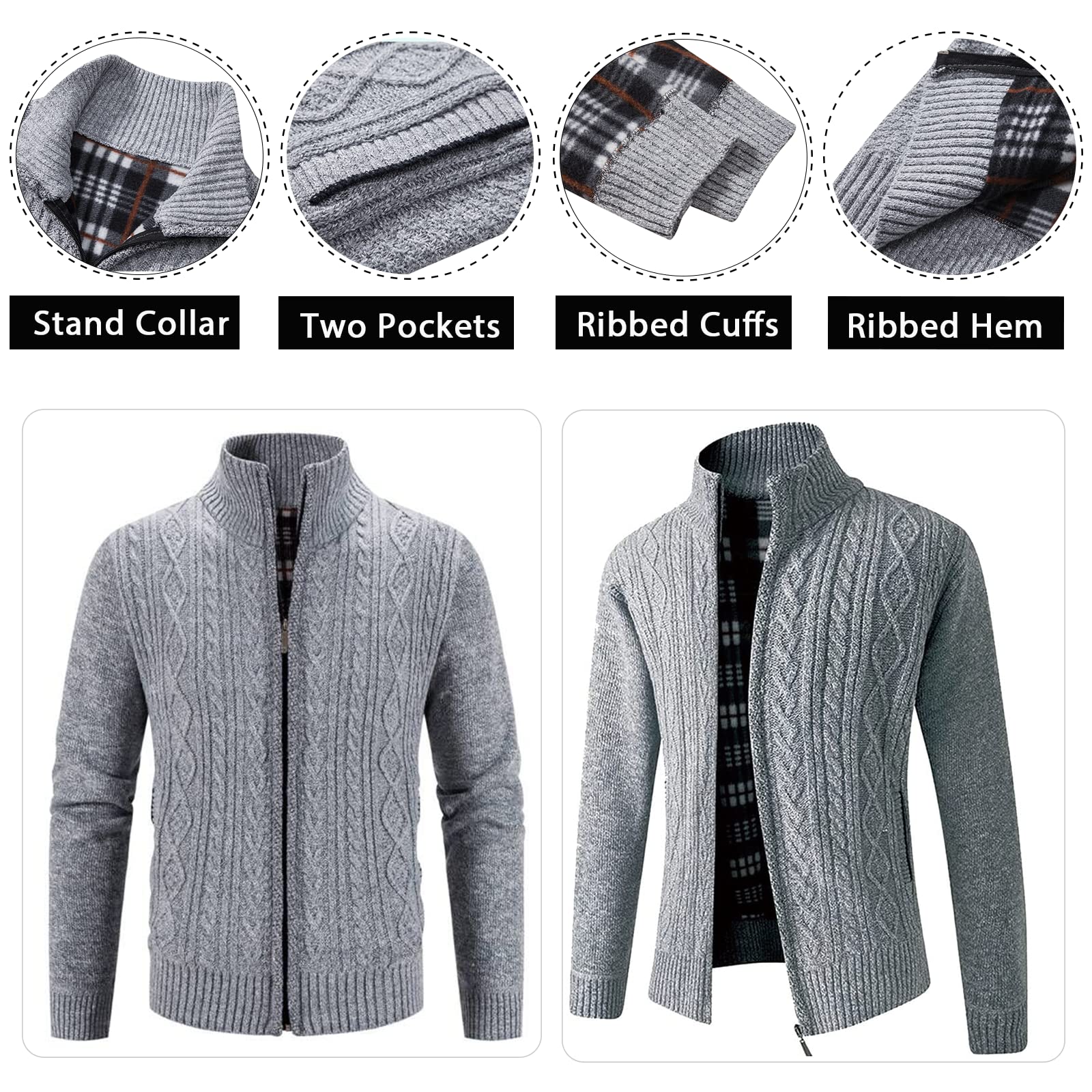 MSMSSE Men's Full Zip Knit Cardigan Sweater - Casual Warm Winter Pullover for Outdoor & Office Wear