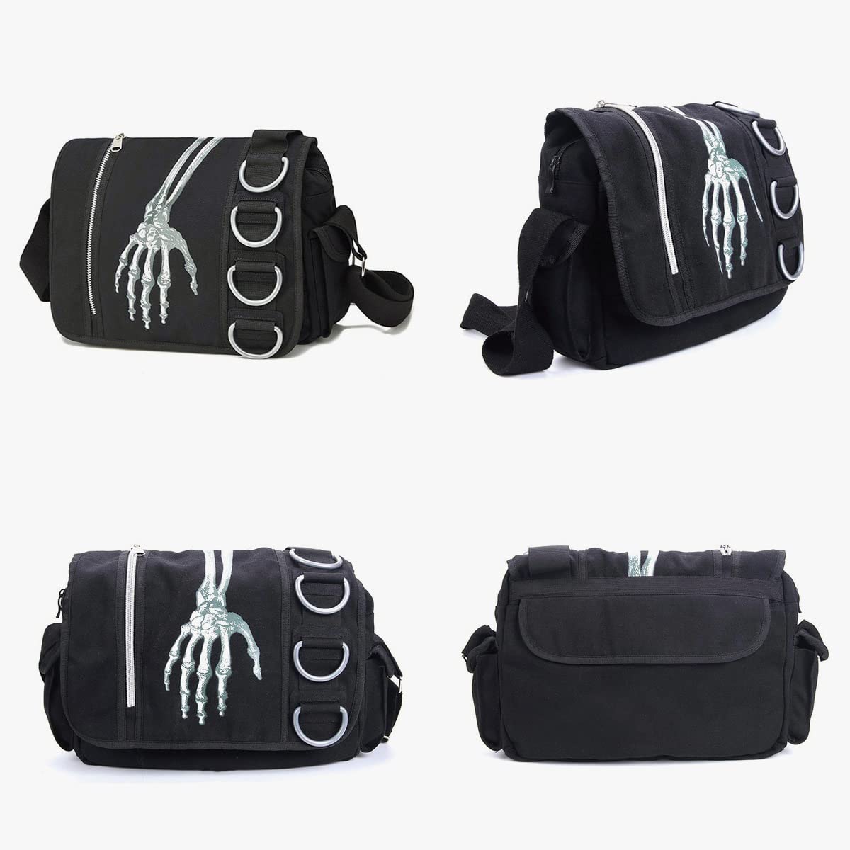 Goth Grunge Backpack - Y2K Fashion Skull Hooded Backpack | Gothic Black Shoulder Bag & Messenger Bag for Women & Men | Perfect for School, Travel, and Alternative Fashion Lovers
