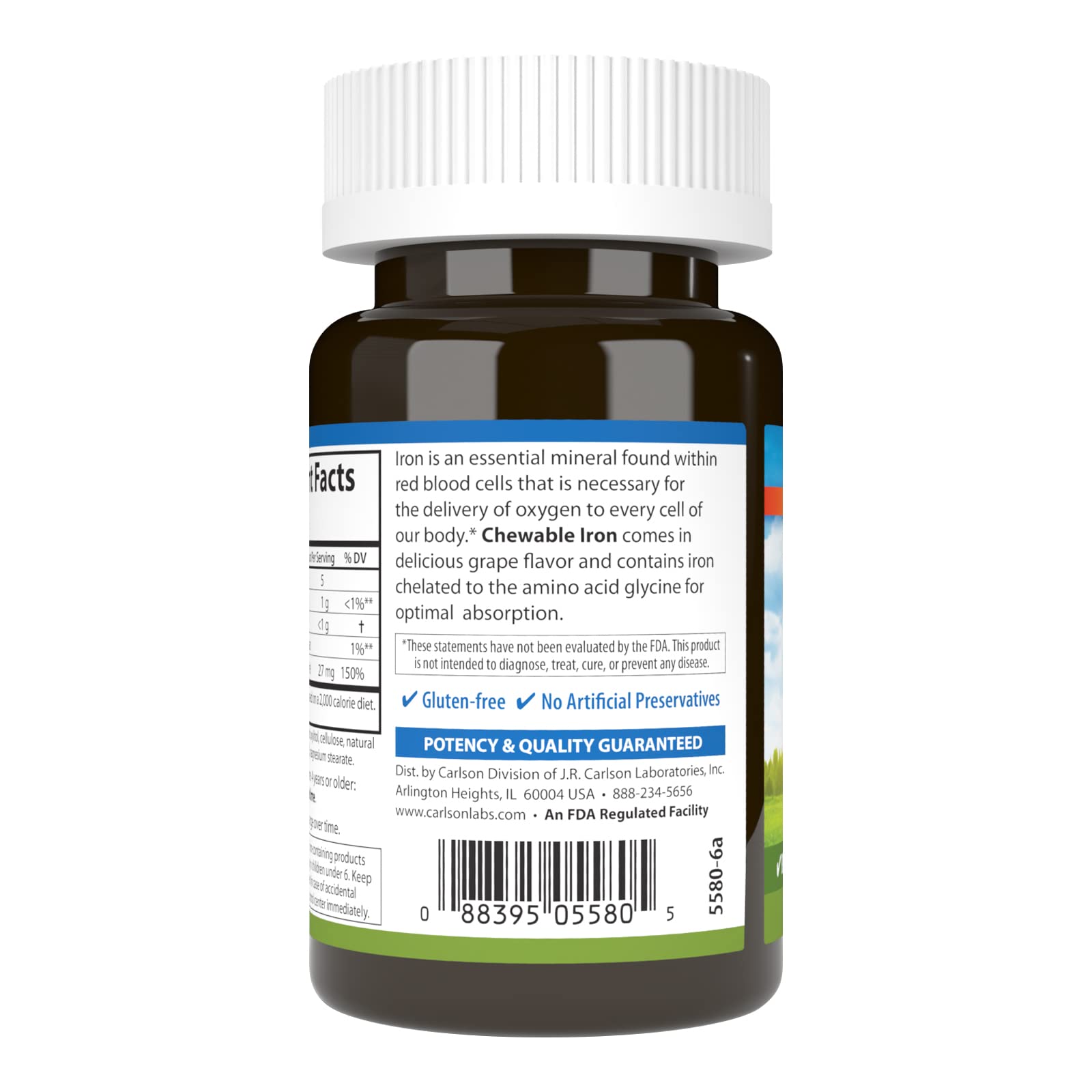 Carlson Chewable Iron 27 mg Grape Flavor - Iron Supplement for Blood Health & Energy Support - 30 Easy-to-Swallow Tablets - Ideal for Anemia, Pregnancy & Active Lifestyles