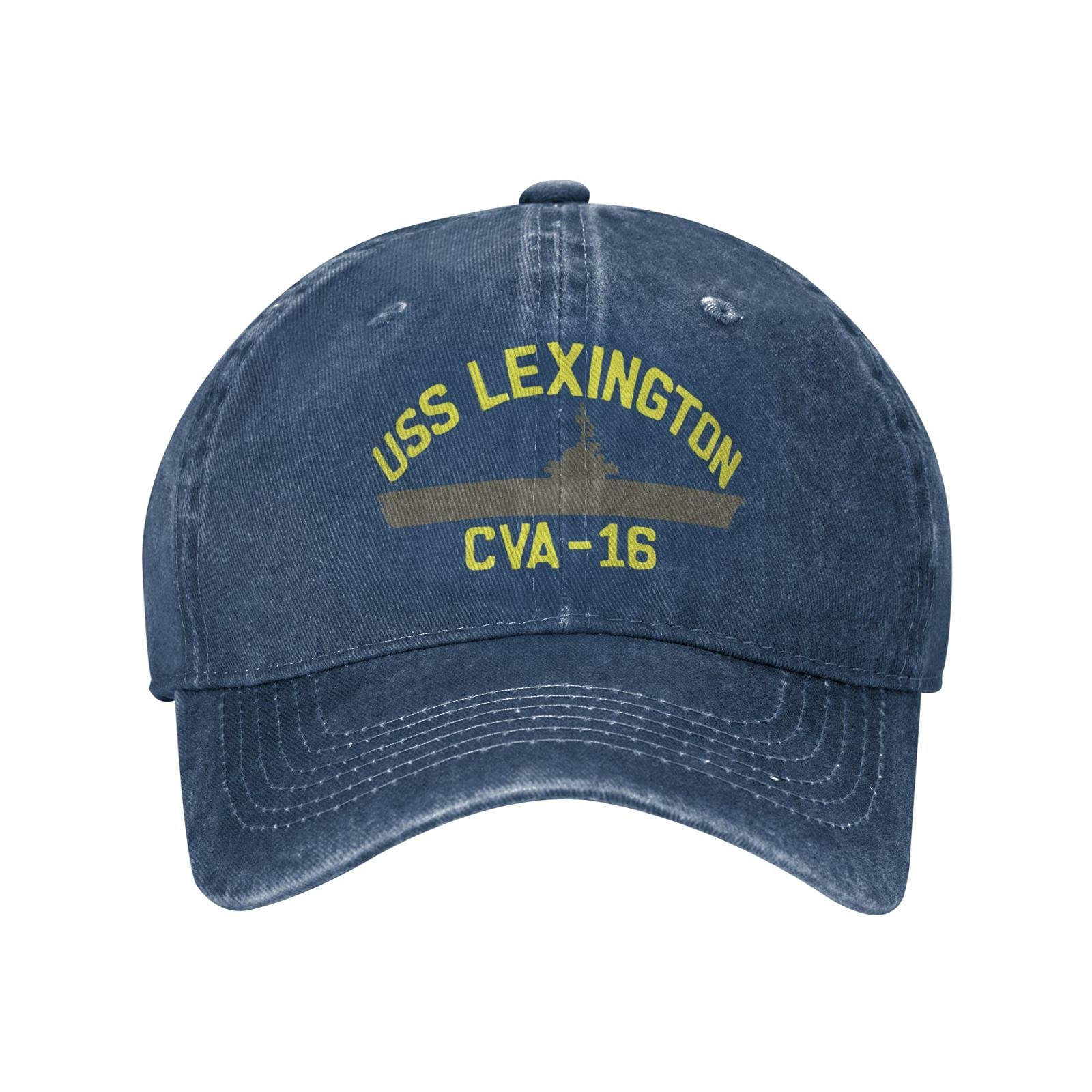 USS Lexington CVA-16 Vintage Denim Dad Hat - Adjustable Baseball Cap for Men & Women - Perfect for Patriotic Outfits, Military Reenactments & Casual Wear