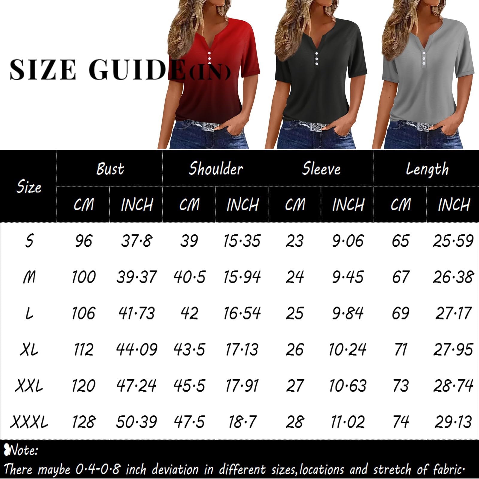 Women's Summer Tops Short Sleeve V-Neck Button Tunic Blouse - Trendy Casual Shirt for Leggings | Perfect for Office, Weekend Outfits & Summer Travel