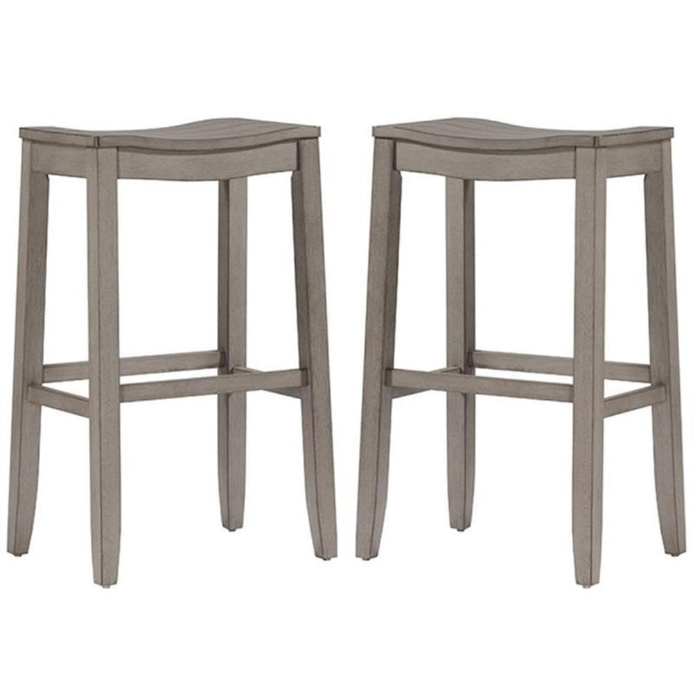 Home Square 24 Inch Counter Height Bar Stools Set of 2 - Rustic Aged Gray Finish - Perfect for Kitchen Island, Breakfast Bar & Home Dining Decor