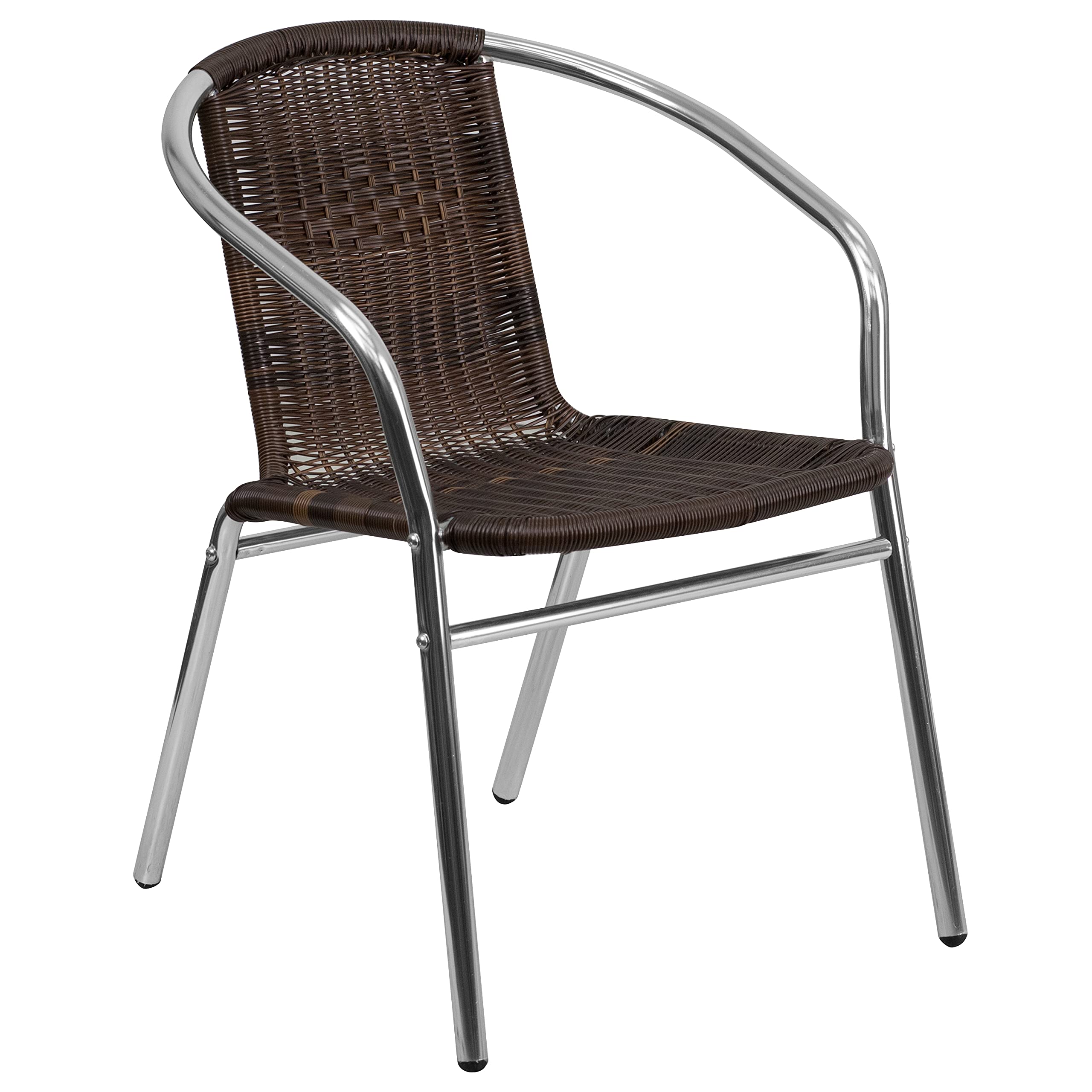 EMMA + OLIVER 23.5 Inch Round Aluminum Outdoor Dining Table Set with 4 Dark Brown Rattan Chairs - Patio, Garden, Backyard Furniture for Dining & Entertaining