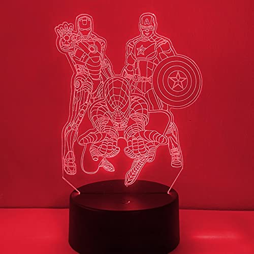Super Hero Trio LED Night Light - 16 Color Changing with Remote Control - USA Made - Perfect for Kids' Bedroom, Nursery & Home Decor