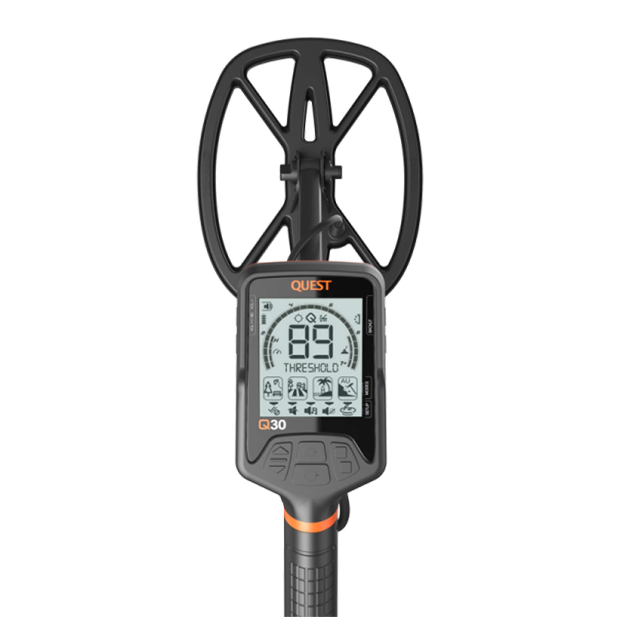Quest Q30+ Metal Detector with Wireless Headphones & RaptorX TurboD 9x11 Coil - Professional Treasure Hunting for Beaches, Parks & Gold Prospecting