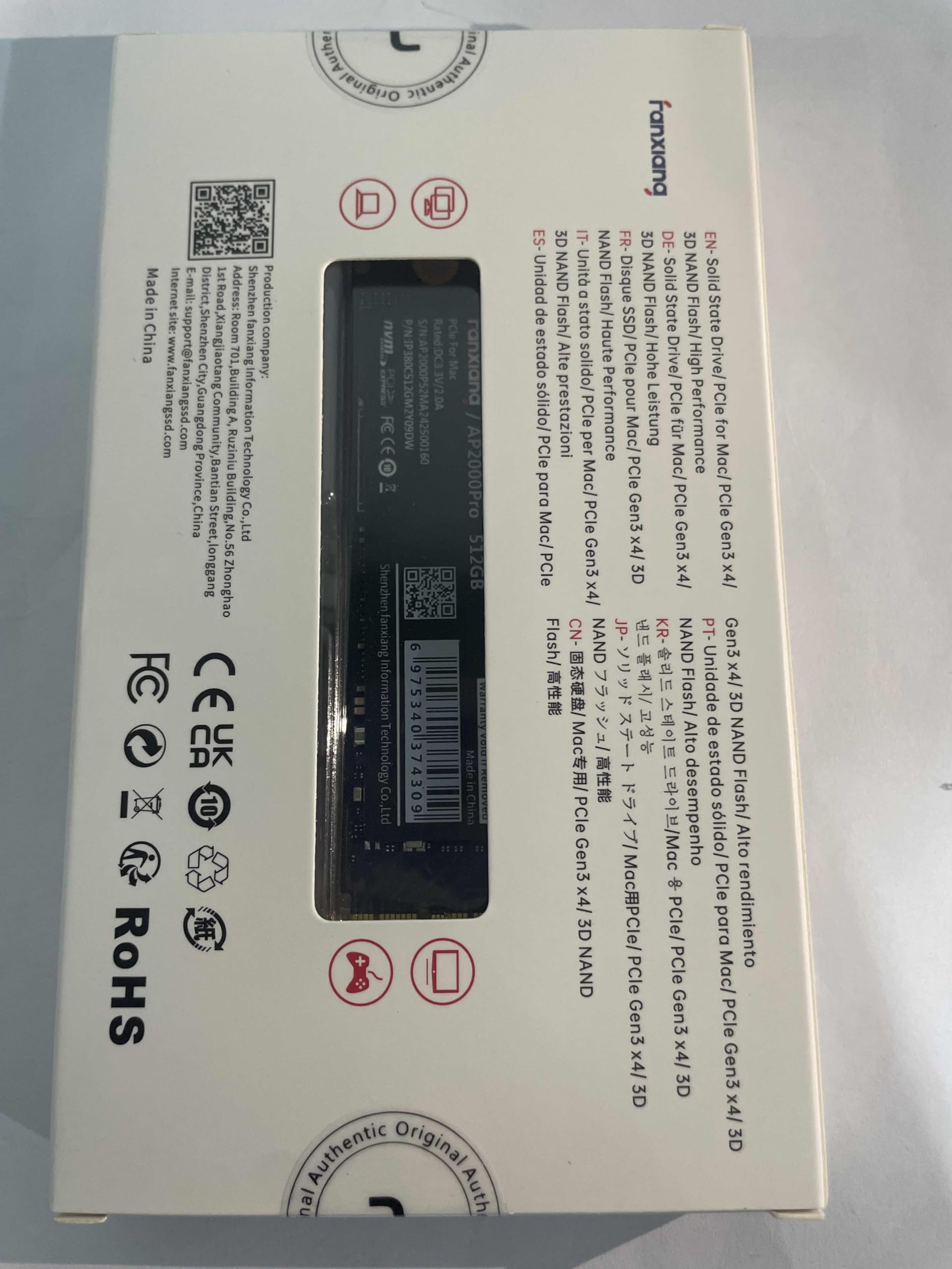 Fanxiang NVMe SSD 2TB for Mac - Up to 3500MB/s Read Speed | Compatible with MacBook Air/Pro, iMac, Mac Pro | Perfect for Gaming, Video Editing & Storage Upgrade (AP2000Pro)