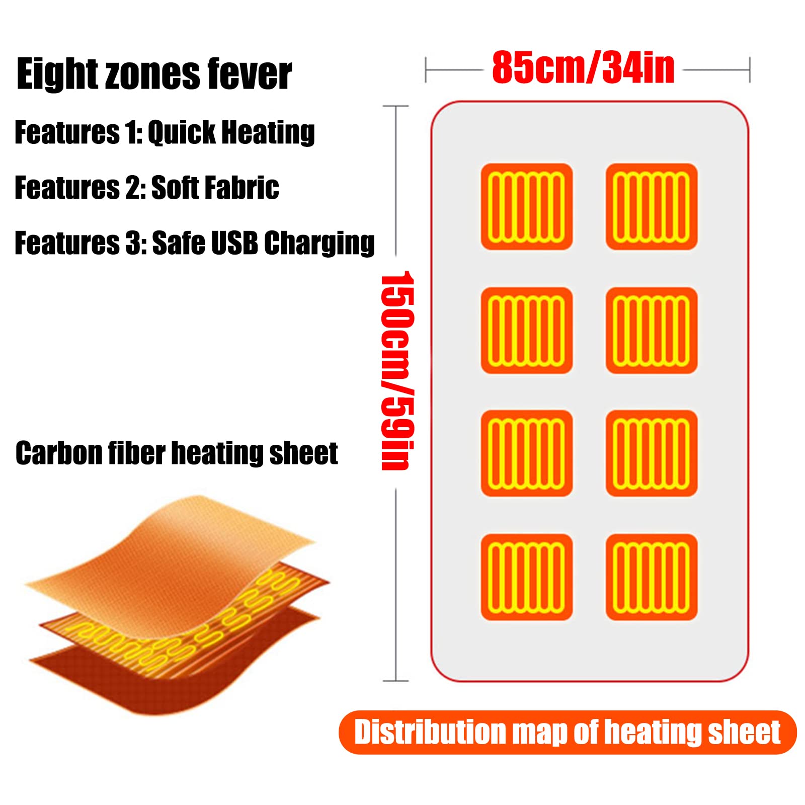 Electric Heated Shawl Blanket - USB Cordless Wrap with 3 Heating Settings (5V/2A) - Battery Operated Flannel Blanket 59