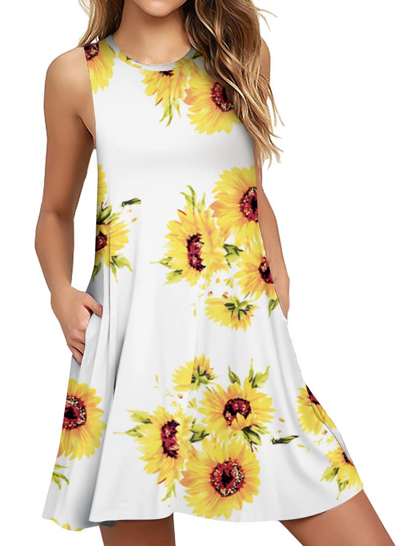 HAOMEILI Women's Summer Casual Swing T-Shirt Dress with Pockets - Beach Cover Up, Lounge Wear & Vacation Outfit