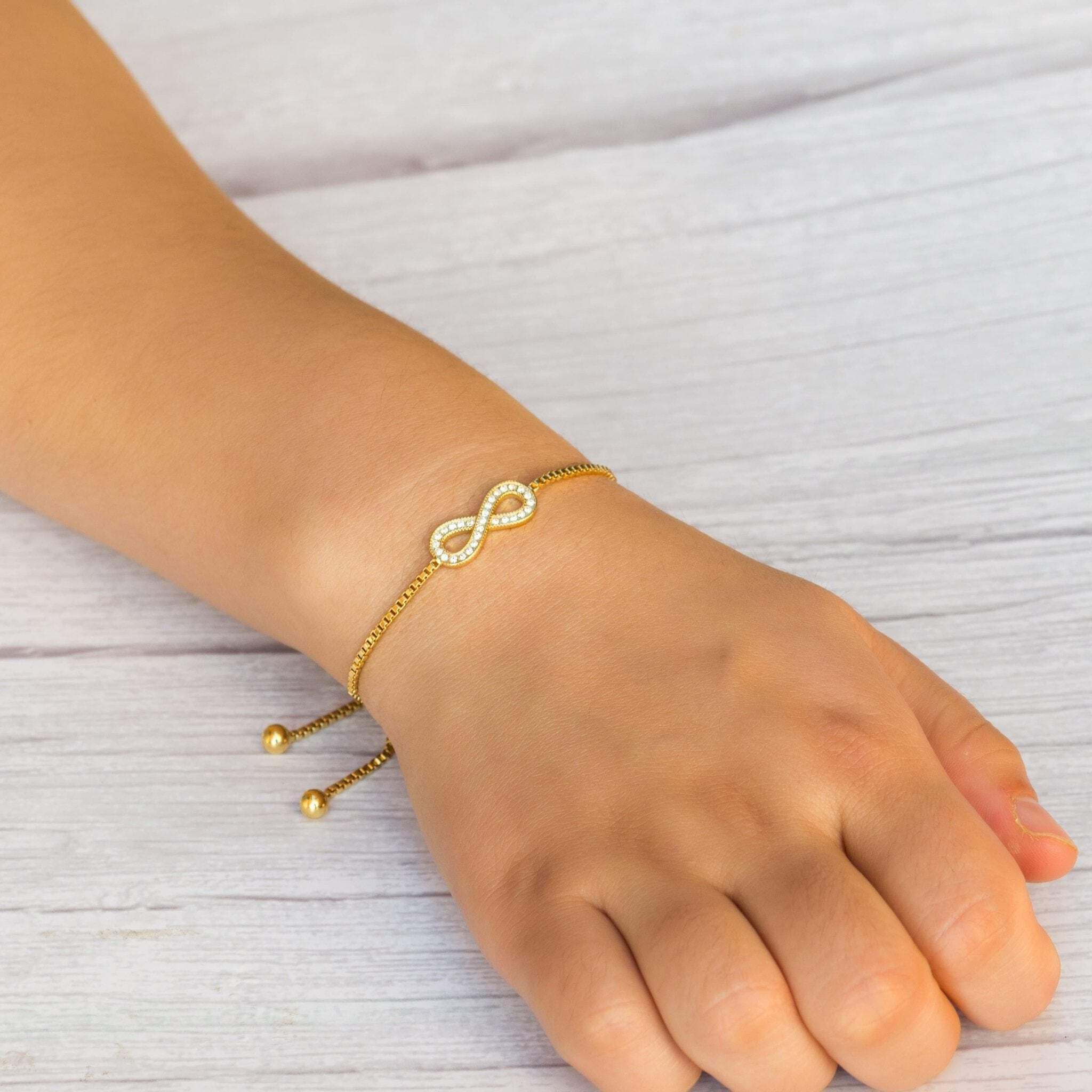 Gold Plated Infinity Friendship Bracelet with Zircondia® Crystals - Perfect Gift for Best Friends