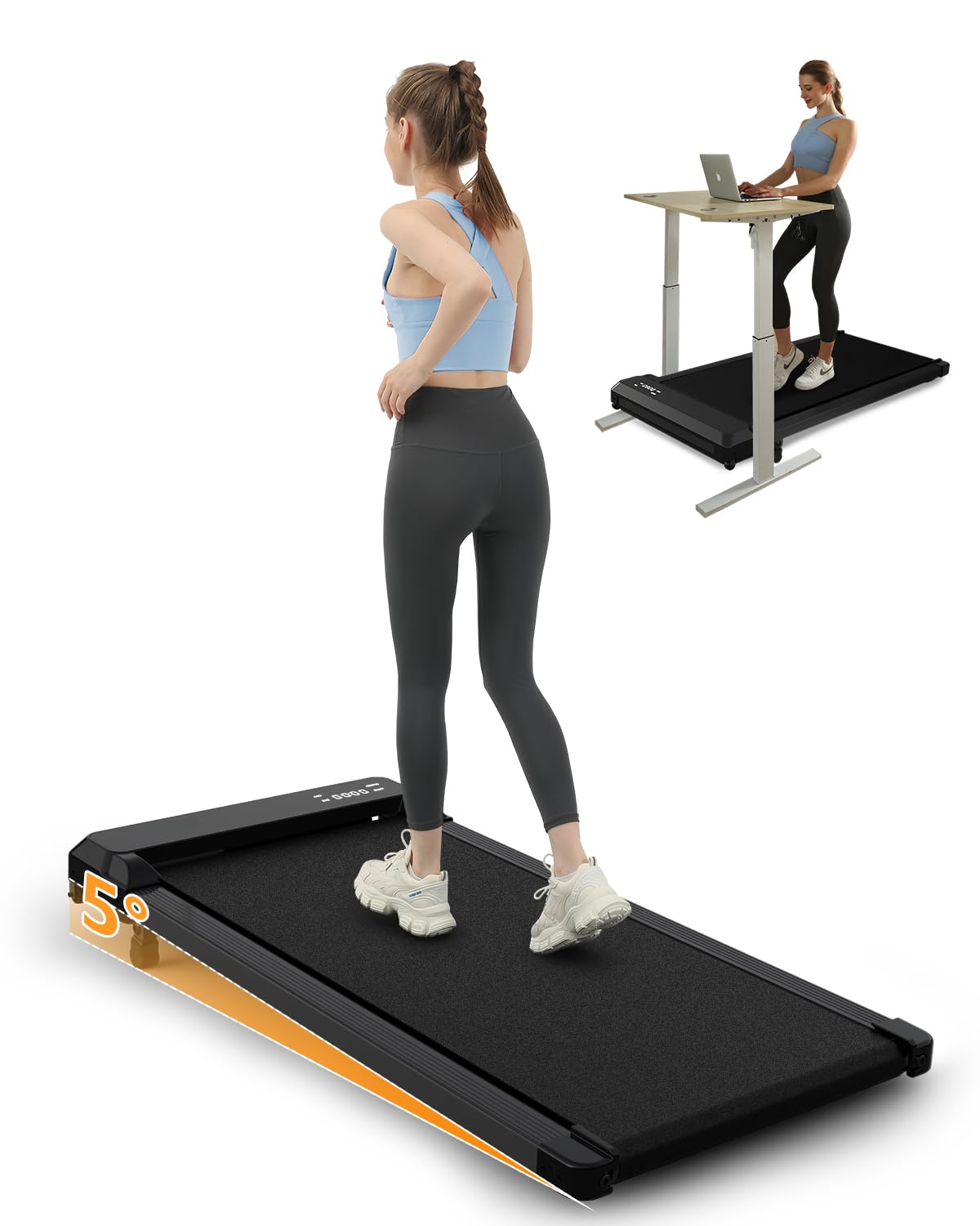 2 in 1 Walking Pad with 5% Manual Incline - Under Desk Treadmill for Walking, Running & Jogging at Home/Office - LED Display & Space-Saving Design - Perfect for Workouts While Working or Watching TV