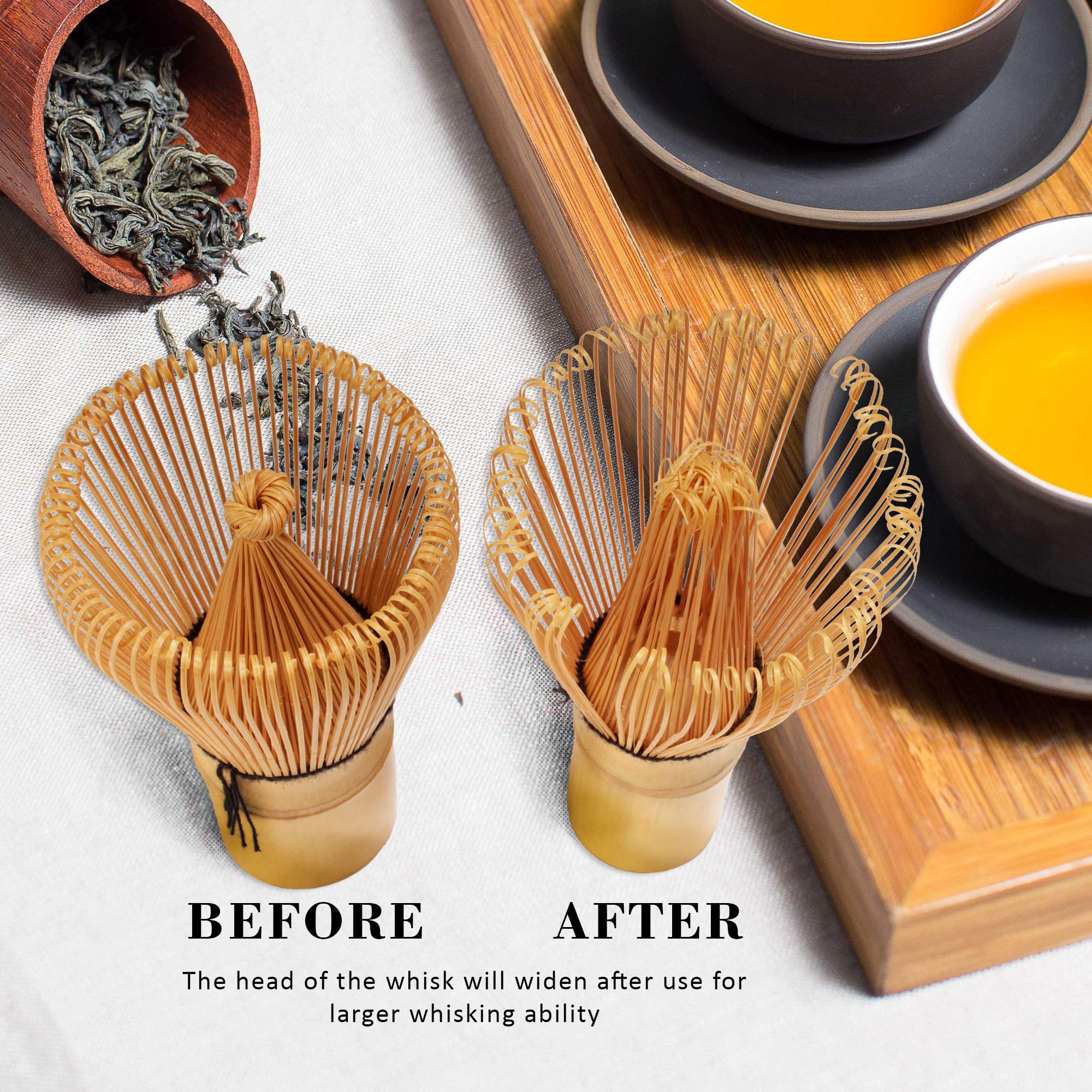 Premium Matcha Whisk Set - Golden Chasen Tea Whisk, Bamboo Chashaku Scoop & Tea Spoon - 10 Sets for Authentic Japanese Tea Ceremony & Home Brewing