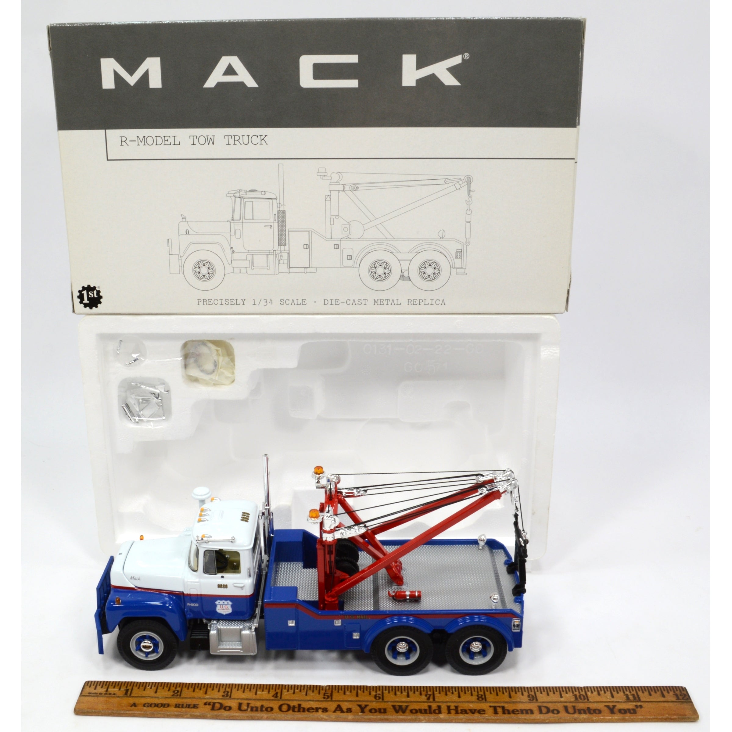 1:34 Scale FIRST GEAR MACK R MODEL Diecast Tow Truck Wrecker - US Postal Service Replica - Perfect for Collectors, Model Displays & Truck Enthusiasts