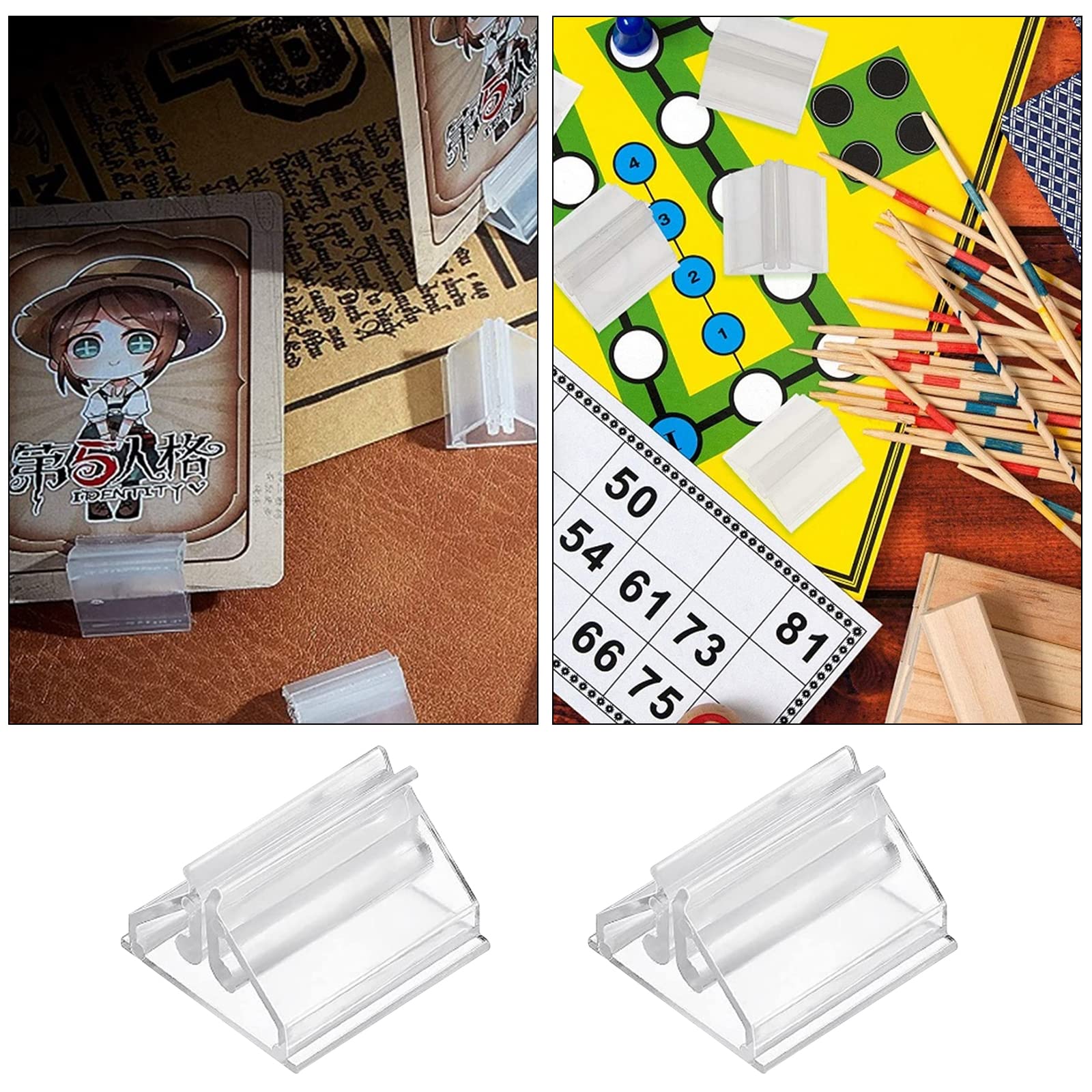 24-Piece Clear Plastic Game Card Stands & Holders - Perfect for Board Games, Card Games, and Party Favors - Durable Card Markers for Game Nights, Poker, Magic Tricks & Family Gatherings