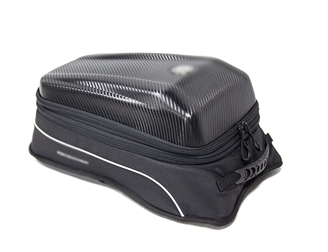 Multifunctional Hard Shell Retro Motorcycle Bag - Waterproof Carbon Fiber Rear Seat Travel Tail Bag with Reflective Design (Black) - Perfect for Motorcycle Rides, Commuting & Adventure Travel