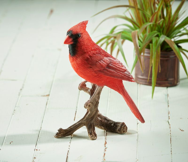 Cardinal on Branch Sculpture - Handcrafted Bird Statue for Home & Garden Decor - Perfect for Outdoor Patio, Living Room, or Gift Idea