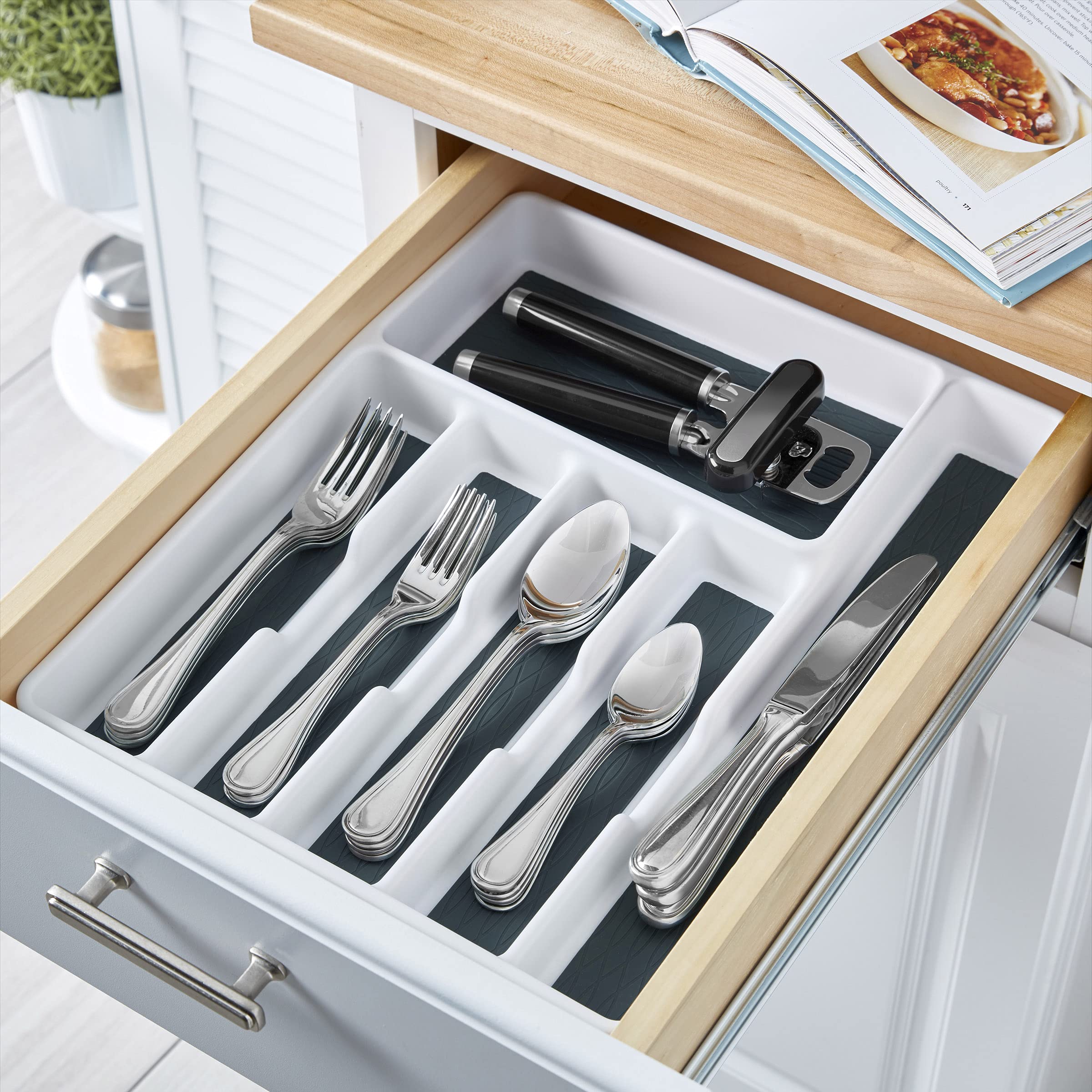 Copco Basics 6 Compartment Drawer Organizer - Star Blue | Space Saving Storage Solution for Kitchen, Office & Bathroom Organization