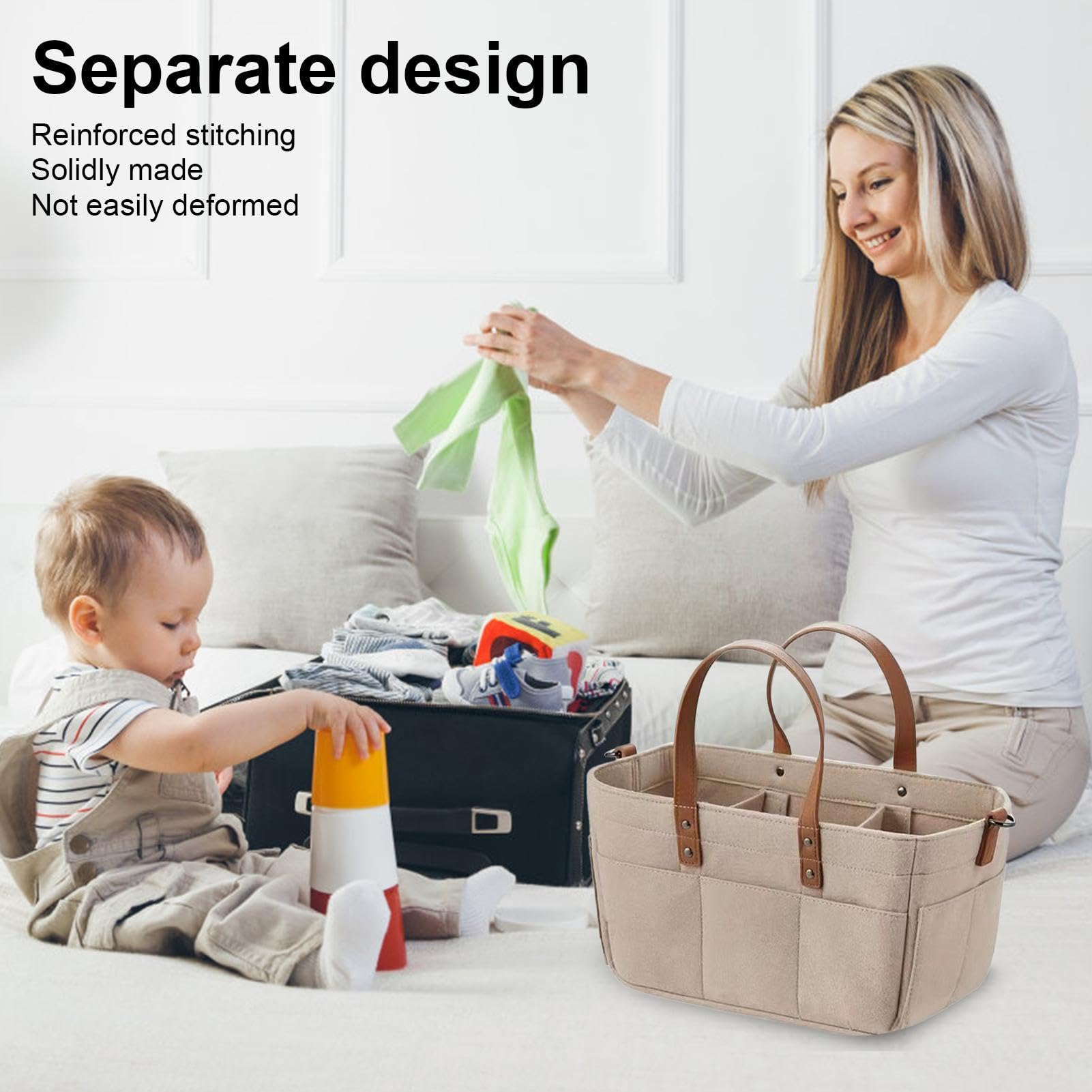 Baby Diaper Caddy Organizer - Multifunctional Rope Diaper Bag for Storage of Wipes, Toys, Diapers & Bottles - Portable Nursery Essentials Holder for Home, Travel & On-the-Go Parenting