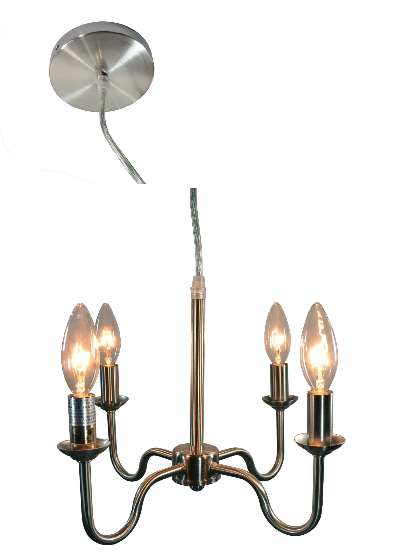 Urbanest Shire 4-Light Hardwire Chandelier in Brushed Steel - Modern Ceiling Lighting Fixture for Dining Room, Bedroom, or Living Room Decor