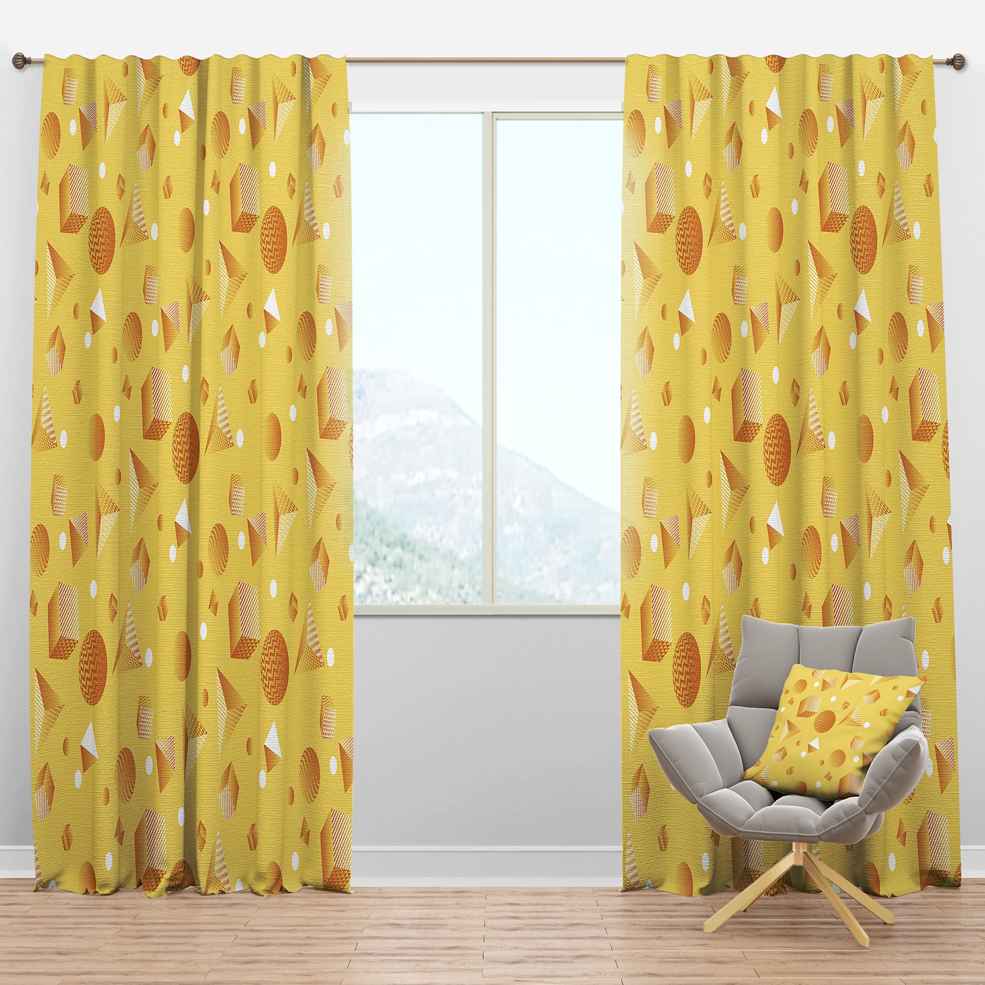 DesignQ Blackout Curtains - Minimal Yellow Geometric Pattern Thermal Insulated Single Panel (52x95 inches) - Bedroom & Living Room Window Treatments for Light Blocking & Energy Efficiency