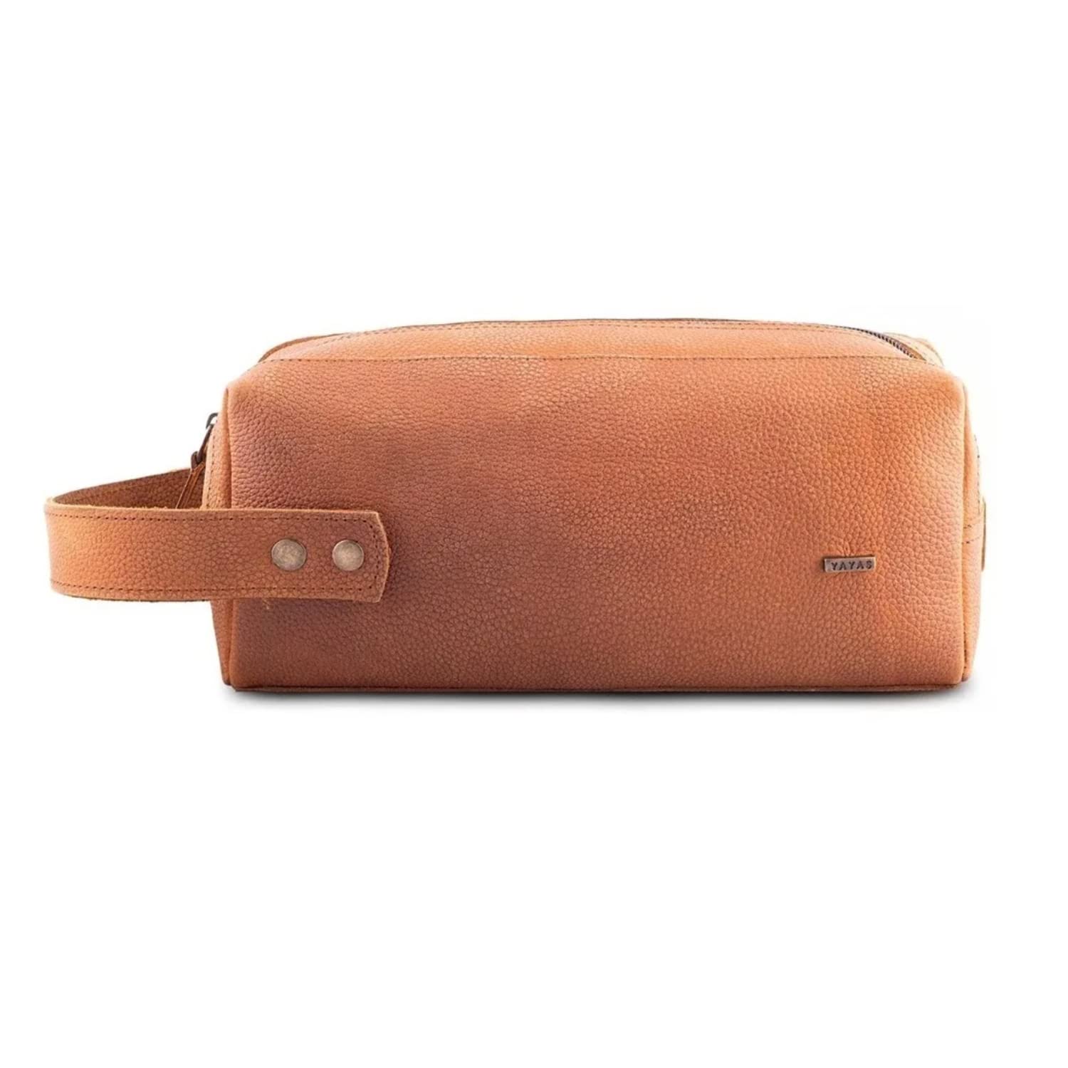 Premium Light Brown Leather Toiletry Bag for Men & Women - Handmade Travel Dopp Kit, Large Cosmetic & Shaving Organizer - Perfect for Weekend Getaways, Business Trips & Gym Essentials (US-Made)