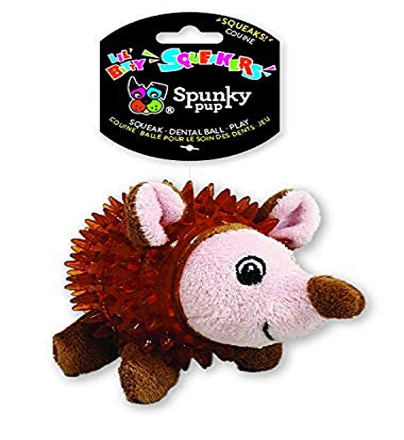 Spunky Pup Lil’ Bitty Squeakers Hedgehog Dog Toy - Small Plush Chew Toy with Squeaker & Ball for Puppies & Teething Dogs (4x3x3 Inches) - Perfect for Playtime, Training & Anxiety Relief