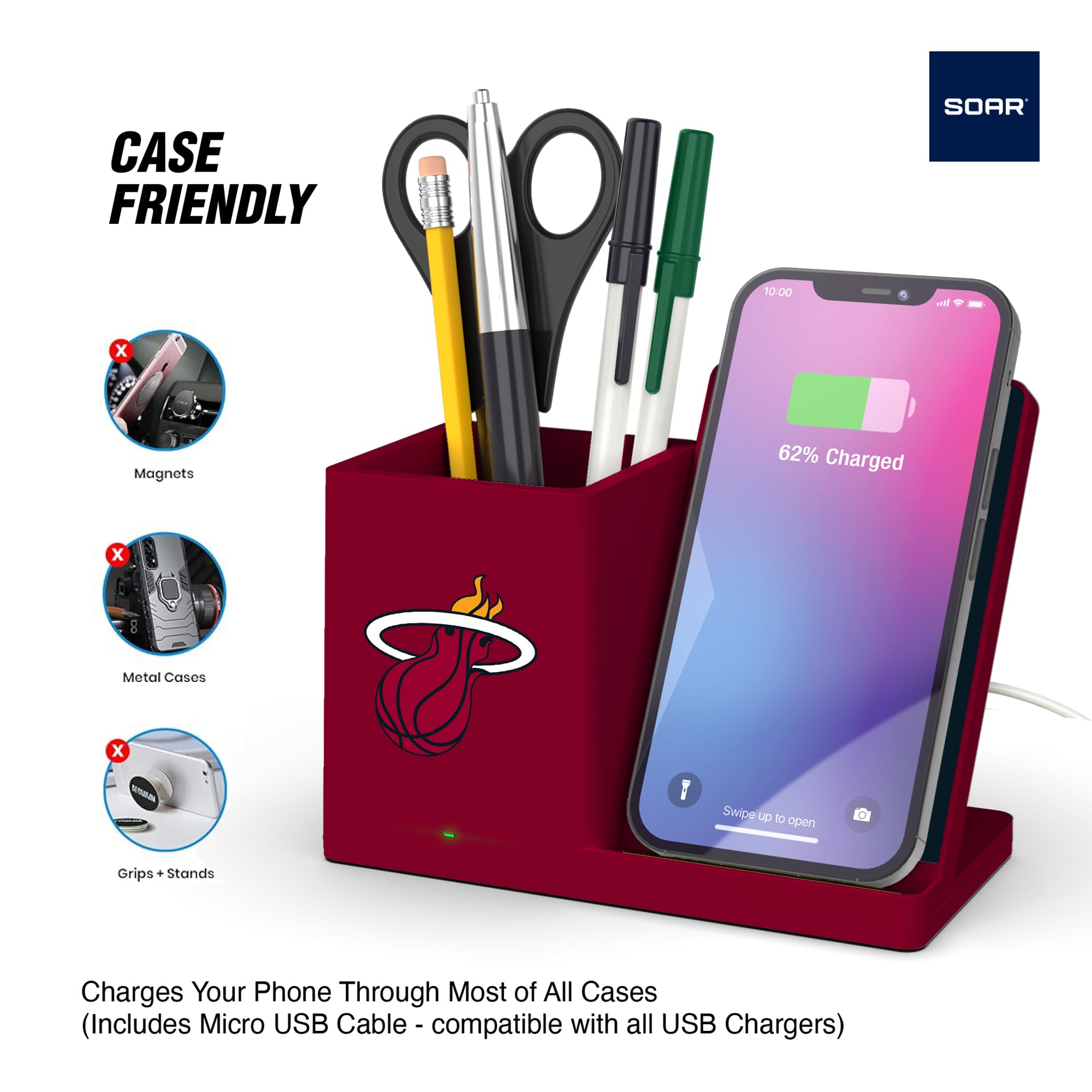 SOAR Wireless Charger & Desktop Organizer - Fast Qi Charging Station with Phone Stand, Multi-Device Charging Dock for iPhone, Samsung, AirPods - Perfect for Office, Home & Travel Use