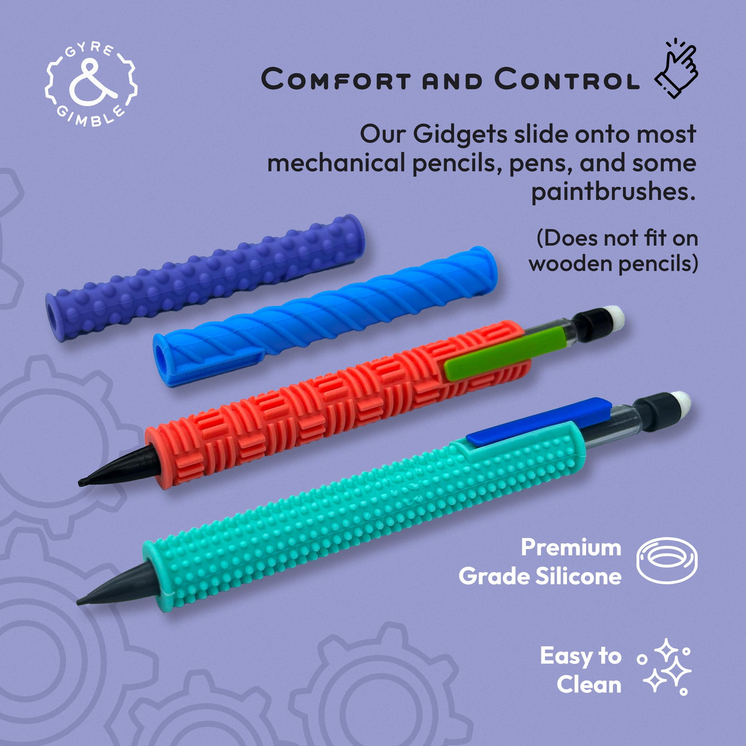 Gyre & Gimble Textured Silicone Pencil Fidget Sleeves - 4 Pack with 2 Mechanical Pencils for Stress Relief & Focus - Quiet Sensory Fidget Toy for Office, School & ADHD Anxiety Relief
