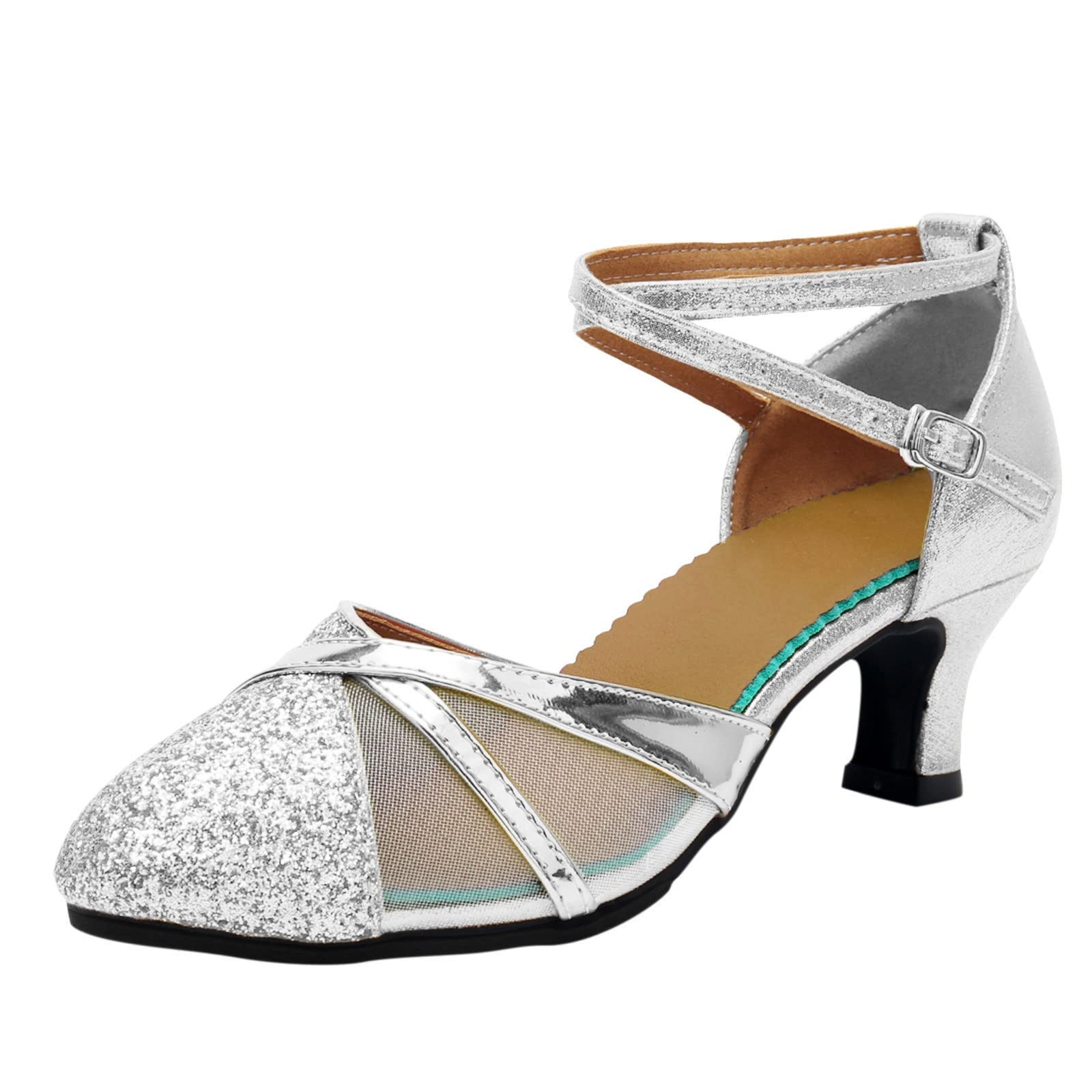 Sparkly Rhinestone Ballroom Dance Shoes for Women - Latin Salsa Performance Sandals with Fuzzy Strap | Perfect for Competition, Practice & Social Dancing
