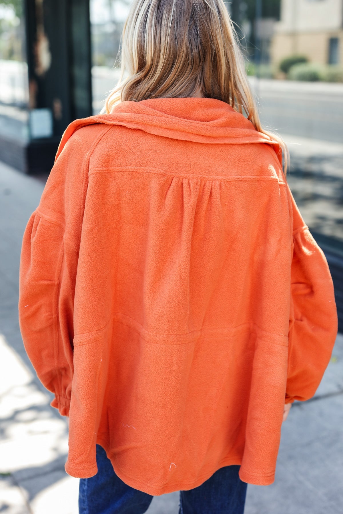 Stylish Rust Cinched Waist Zip-Up Fleece Jacket for Women | Cozy Winter Outerwear | Perfect for Hiking, Camping & Casual Outfits