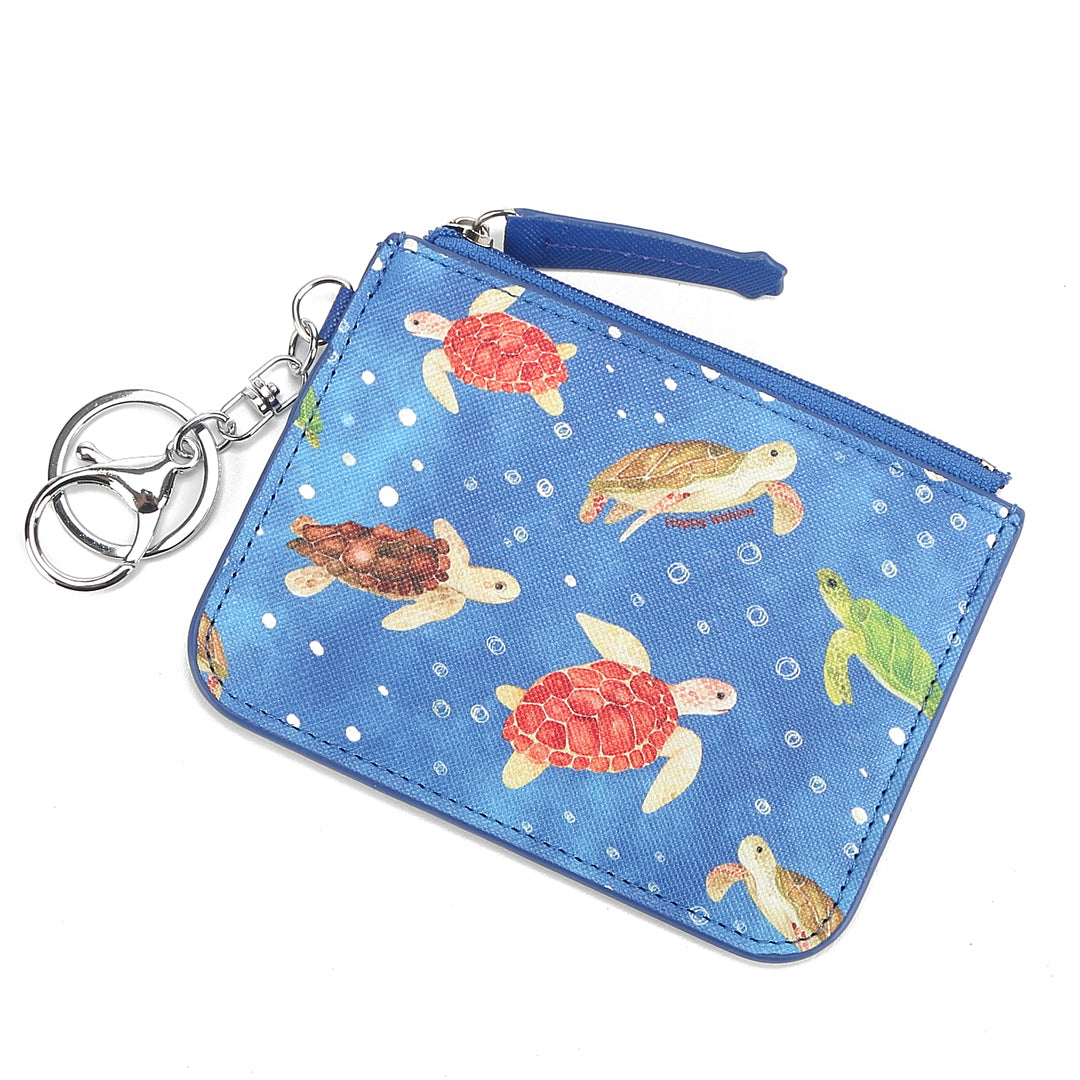 Premium Leather Card Holder with May Local Turtles Blue Design - Slim RFID Blocking Wallet for Men & Women - Perfect for Travel, Work, and Everyday Use