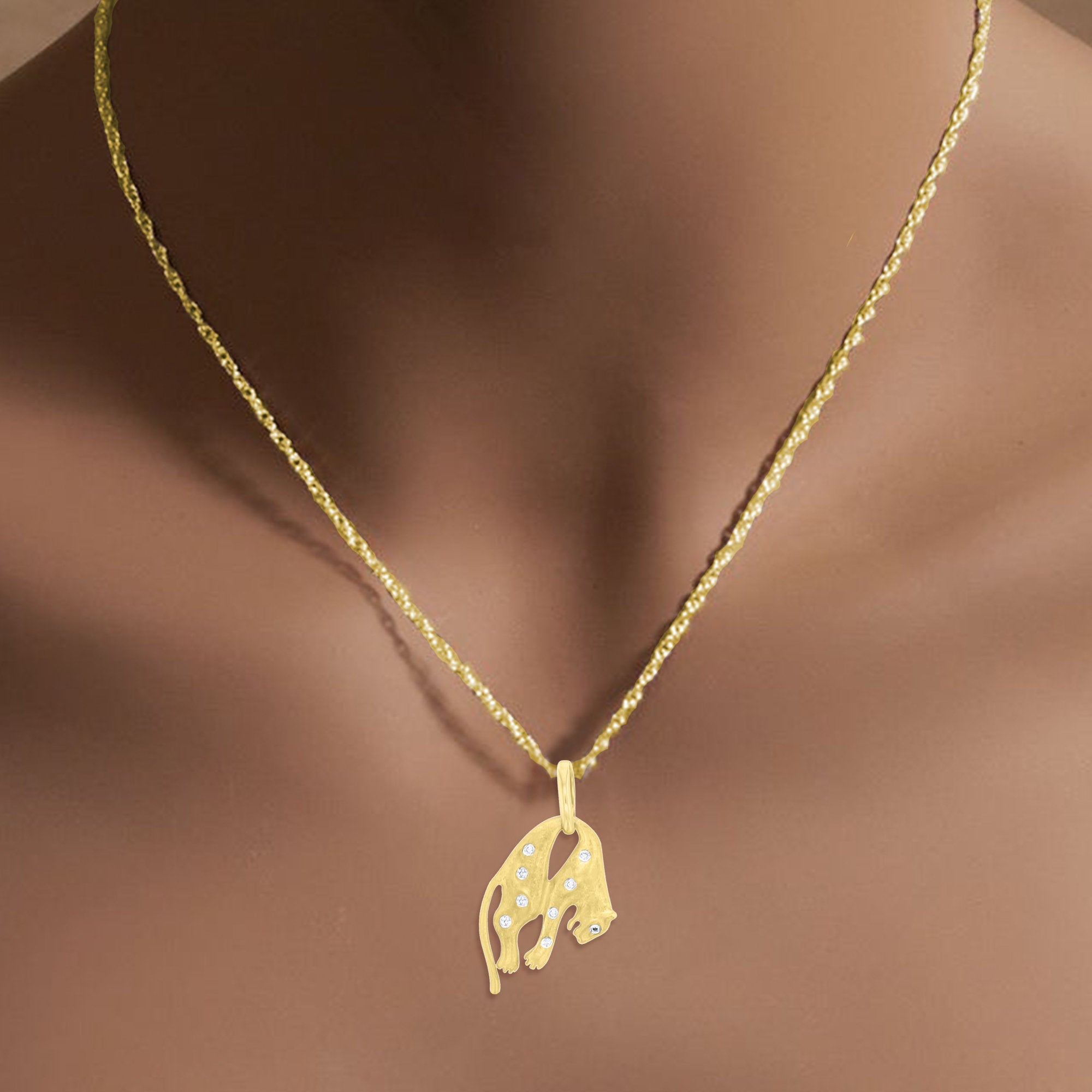 Diamond Encrusted Panther Pendant Necklace with Satin Finish - Elegant Jewelry for Women, Perfect for Parties, Weddings & Special Occasions