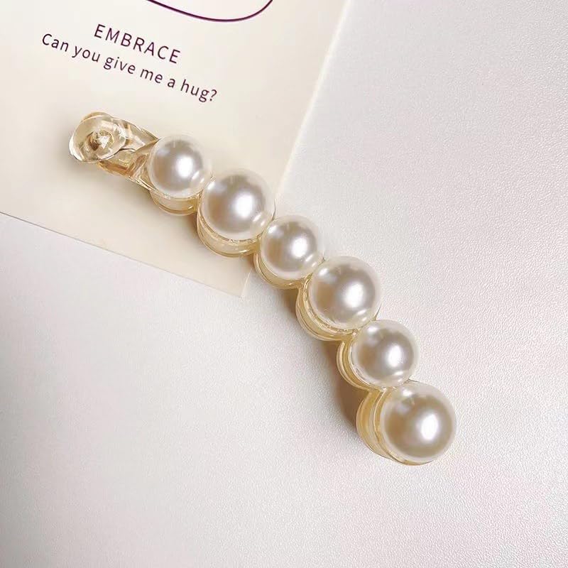 Elegant Pearl Hair Clip with Rhinestones - Banana Clip Ponytail Holder for Women & Girls - Perfect for Weddings, Parties & Everyday Styling (White, Pack of 1)