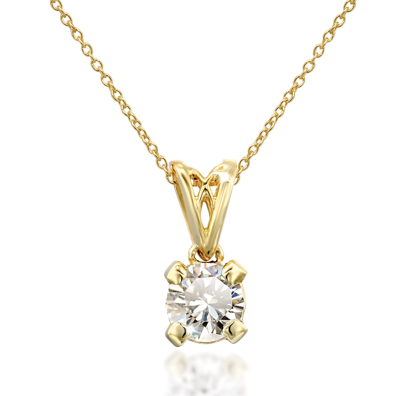 14K Yellow Gold Diamond Pendant Necklace for Women - Genuine Round Brilliant Cut Solitaire Diamond Necklace - Luxury Gift Box - Perfect for Anniversary, Valentine's Day & Special Occasions