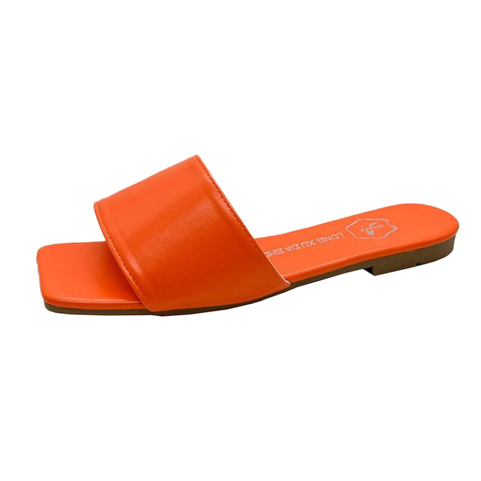 Women's Arch Support Sandals with Rhinestones - Comfortable Summer Flat Slippers for Outdoor Wear | Fashionable Square Toe Dress Sandals for Casual Outings & Beach Walks