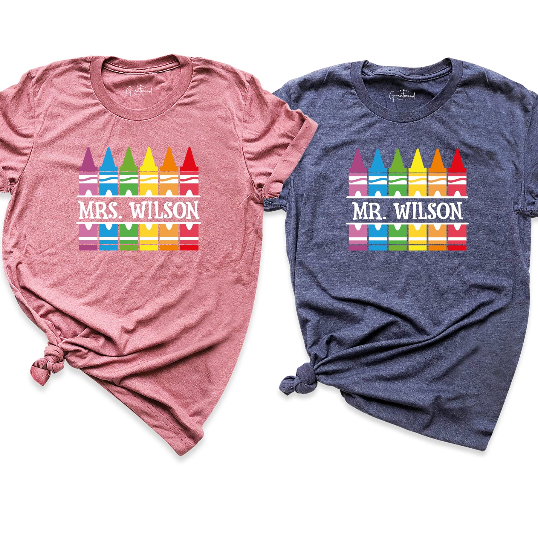 Personalized Crayon Teacher T-Shirt - Custom Name Funny Teacher Tee for Back to School, Classroom & Educator Appreciation - Perfect Gift for Teachers Day, End of Year & School Events