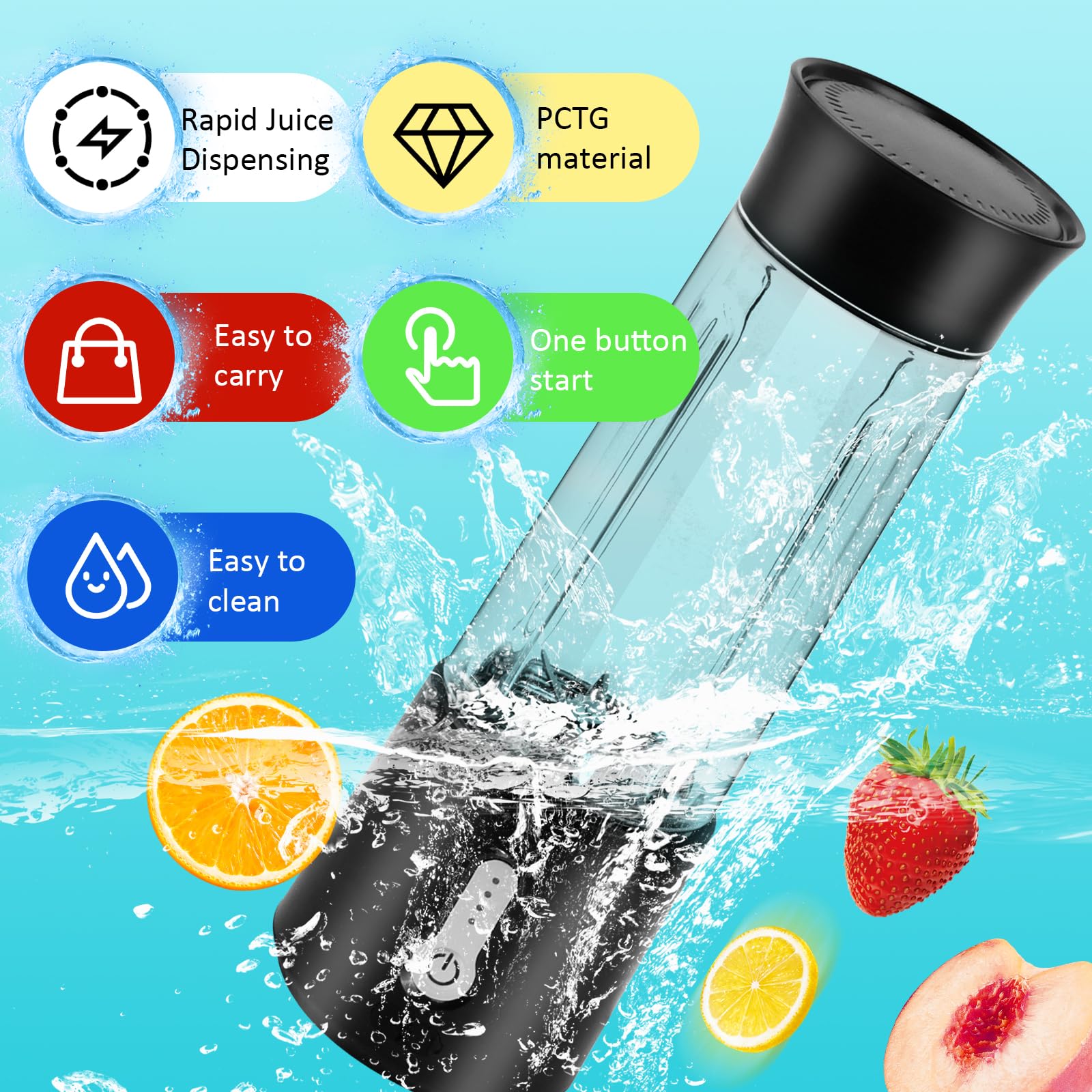 Portable 500ML Smoothie Blender with 6 Blades, BPA-Free USB Rechargeable Mini Blender for Juices & Shakes - Perfect for Home, Office, Gym & Travel
